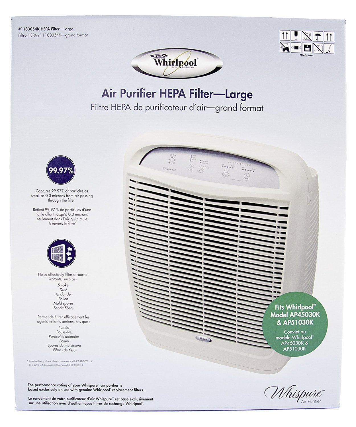 Whirlpool 1183054K HEPA Air Purifier Replacement Filter Compatible with AP450 & AP510 Models - Includes 4-Pack Carbon Pre-Filters (8171434K) - Ideal for Home, Office, and Allergy Relief