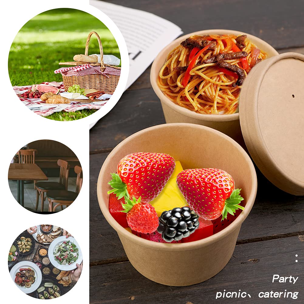 50 Pack 8 oz Disposable Paper Soup Cups with Lids - Eco-Friendly Ice Cream Containers, To-Go Food Bowls for Soup, Frozen Yogurt, Desserts - Perfect for Parties, Picnics & Takeout Meals