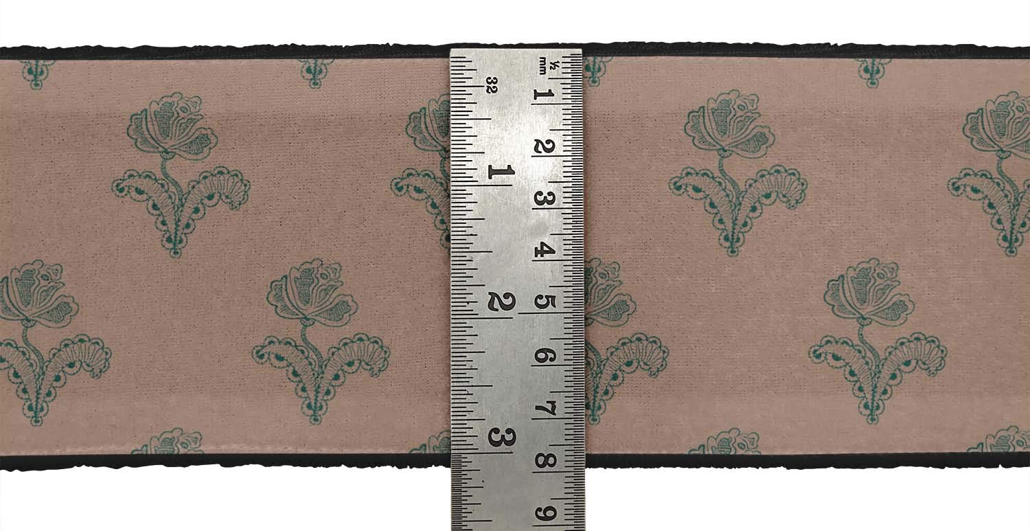 Green Leaves & Floral Block Printed Dupion Fabric Ribbon Trim - 9 Yards, 3 Inches Wide for Crafts, Sewing & DIY Accessories | Perfect for Dressmaking, Home Decor, Gift Wrapping & Scrapbooking