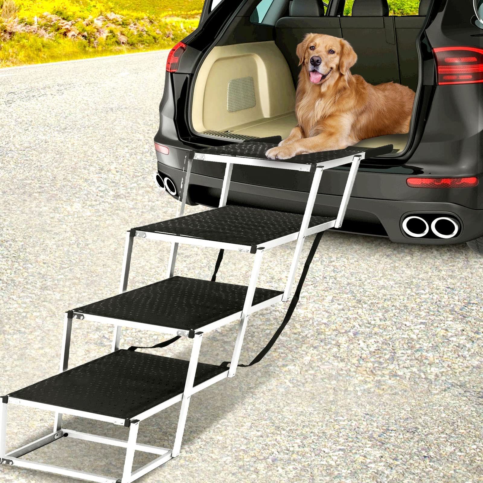 Extra Wide 4-Step Dog Stairs for Large Dogs - Lightweight Aluminum Foldable Pet Steps, 19.2