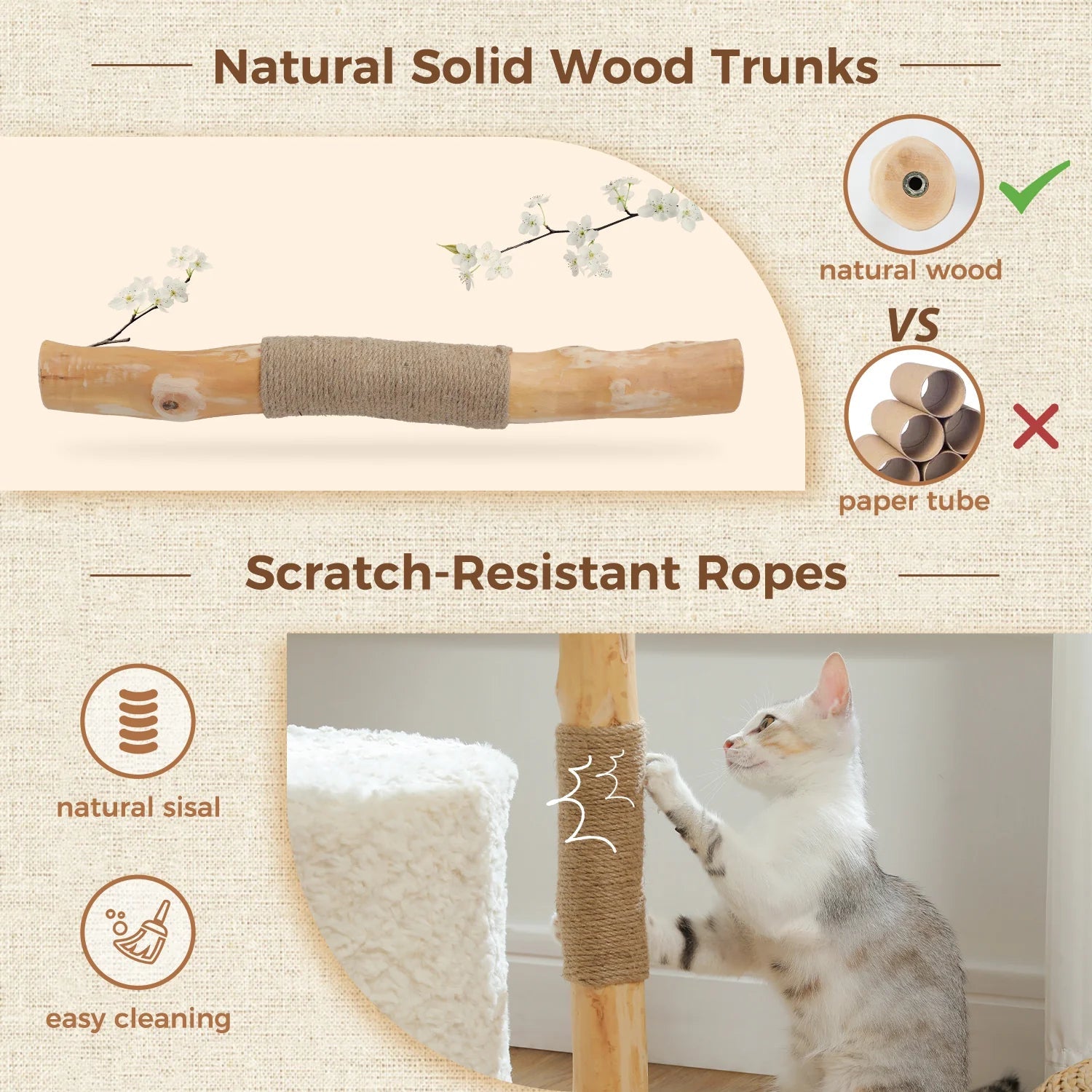 Premium 41-Inch White Cloud Plush Cat Tree with Real Wood - Perfect for Indoor Play, Climbing, and Scratching for Your Feline Friend