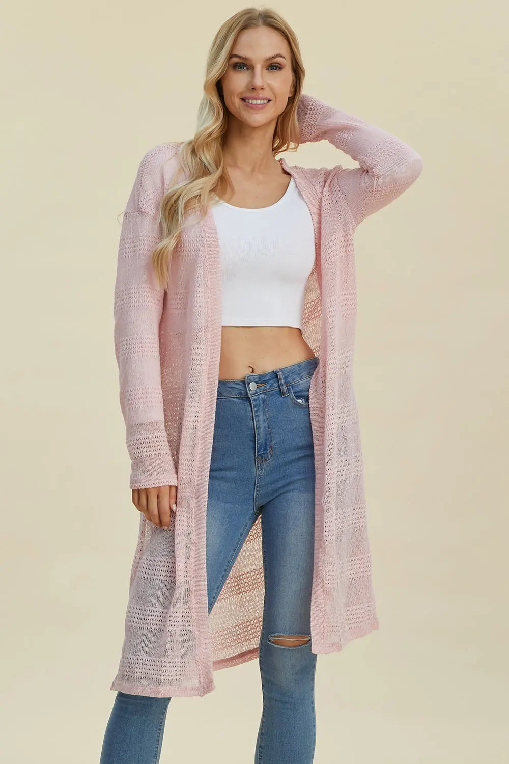 Double Take Full Size Open Front Longline Cardigan for Women | Soft & Cozy Knit Sweater | Perfect for Layering, Office Wear & Casual Outfits