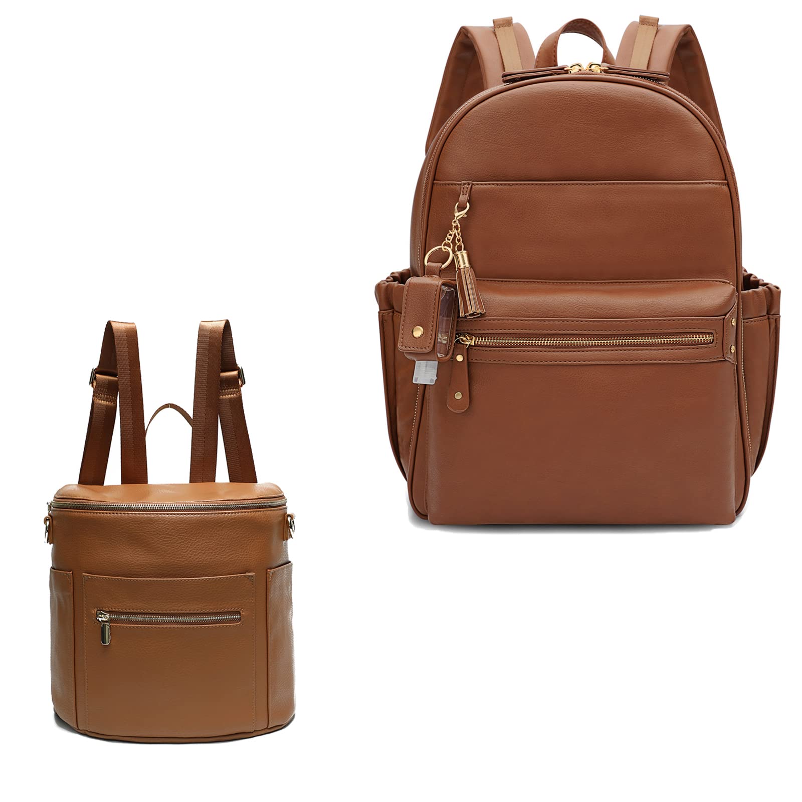 Premium Leather Diaper Backpack with Insulated Bottle Pockets, Hand Sanitizer Holder & Mini Diaper Bag - Stylish Baby Essentials Organizer for Travel, Outings & Parenting On-The-Go