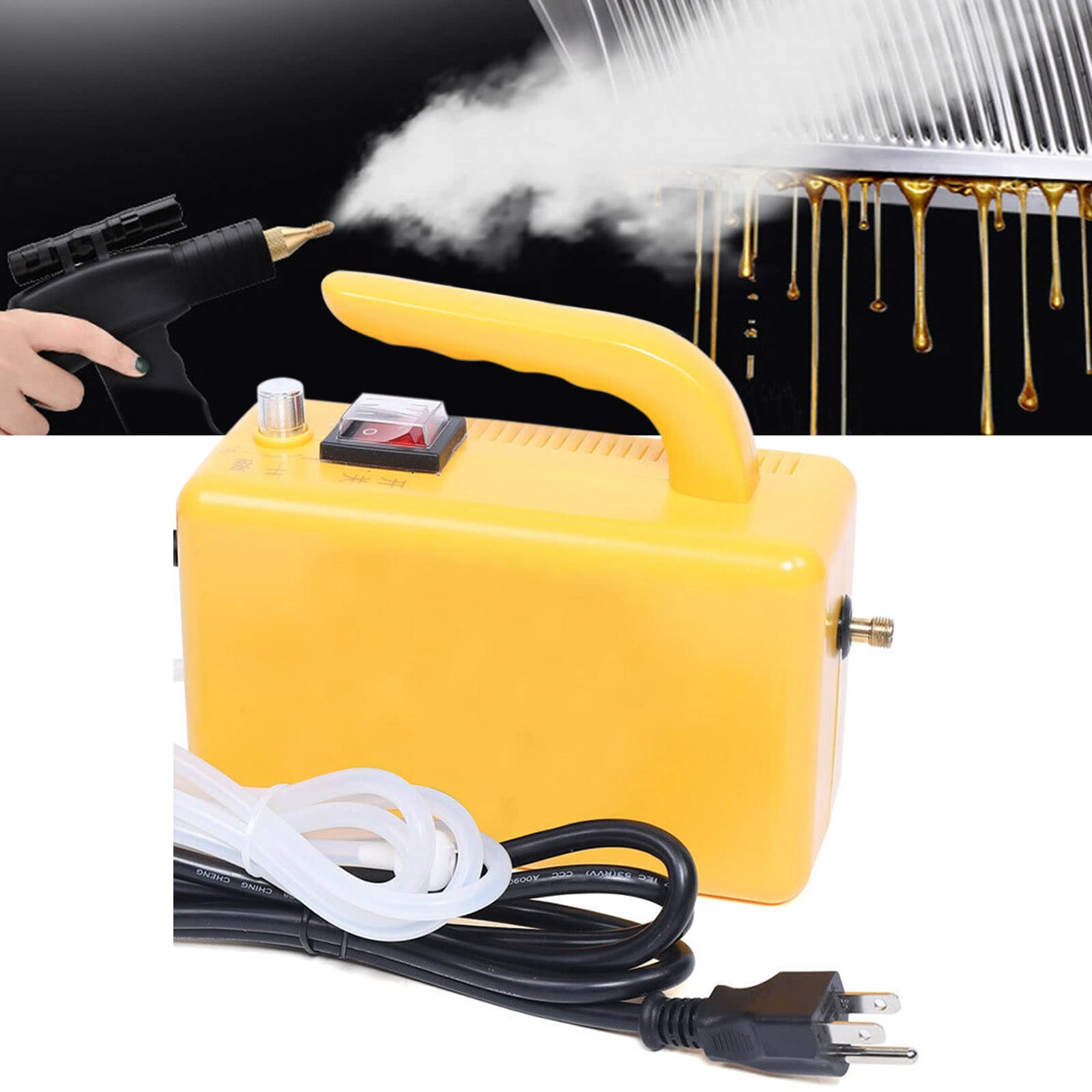 1600W Portable Steam Cleaner for Floors, Counters, Windows & Autos - 110V High Pressure High Temperature Multi-Purpose Handheld Cleaning Machine - Perfect for Home, Kitchen, Garage & Car Detailing (Yellow)