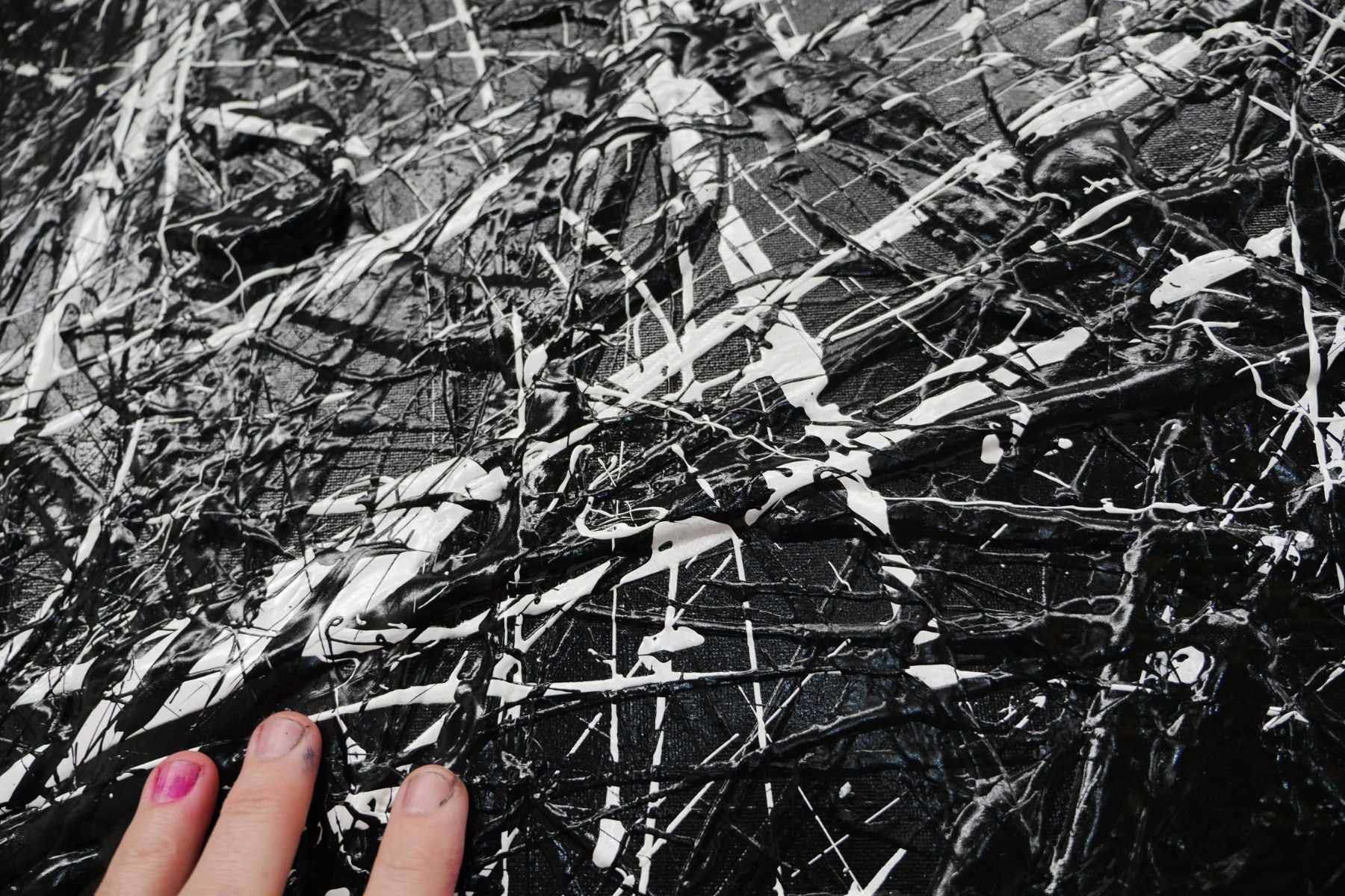 Scattergate 150cm x 150cm Black White Textured Abstract Canvas Wall Art - Modern Home Decor for Living Room, Bedroom & Office