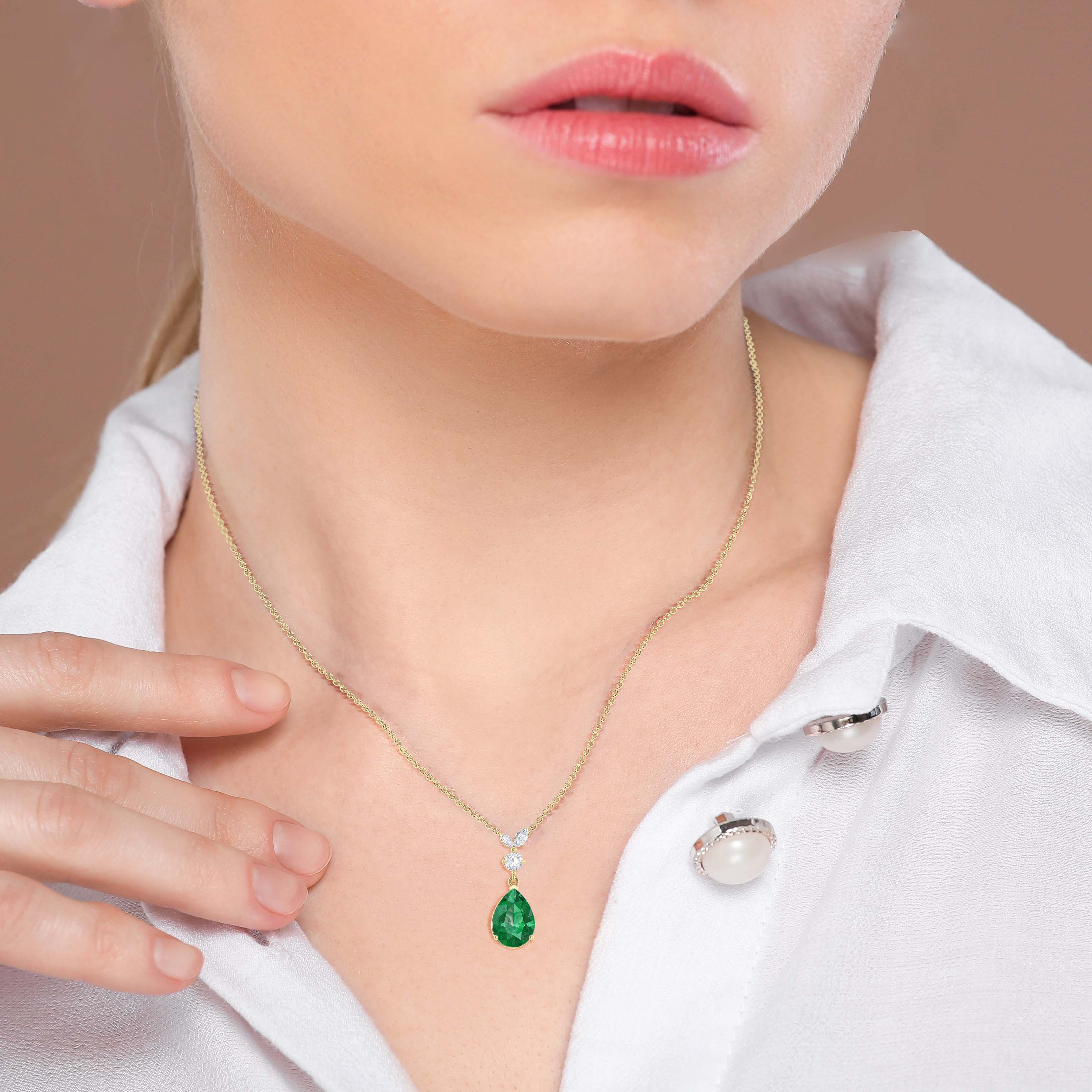 Emerald Pear Green Gemstone Pendant Necklace - Elegant Jewelry for Women | Perfect for Weddings, Parties & Special Occasions