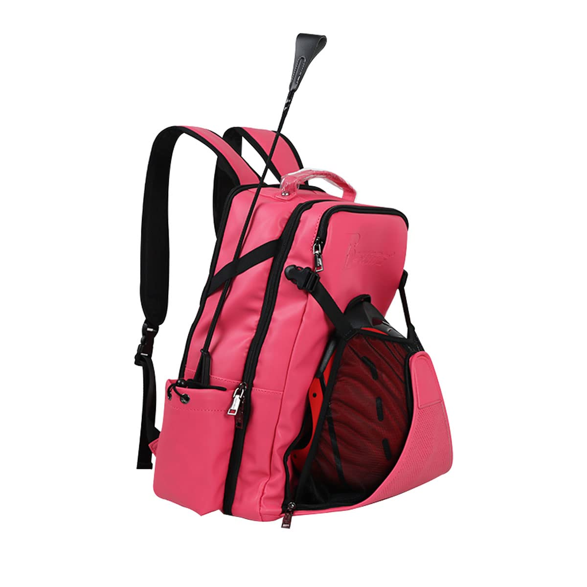 UNISTRENGH Professional Equestrian Backpack with Concealed Mesh Helmet Holder - Waterproof Horse Riding Boots Bag for Women & Men (Pink) - Perfect for Horse Shows, Trail Rides & Stable Storage