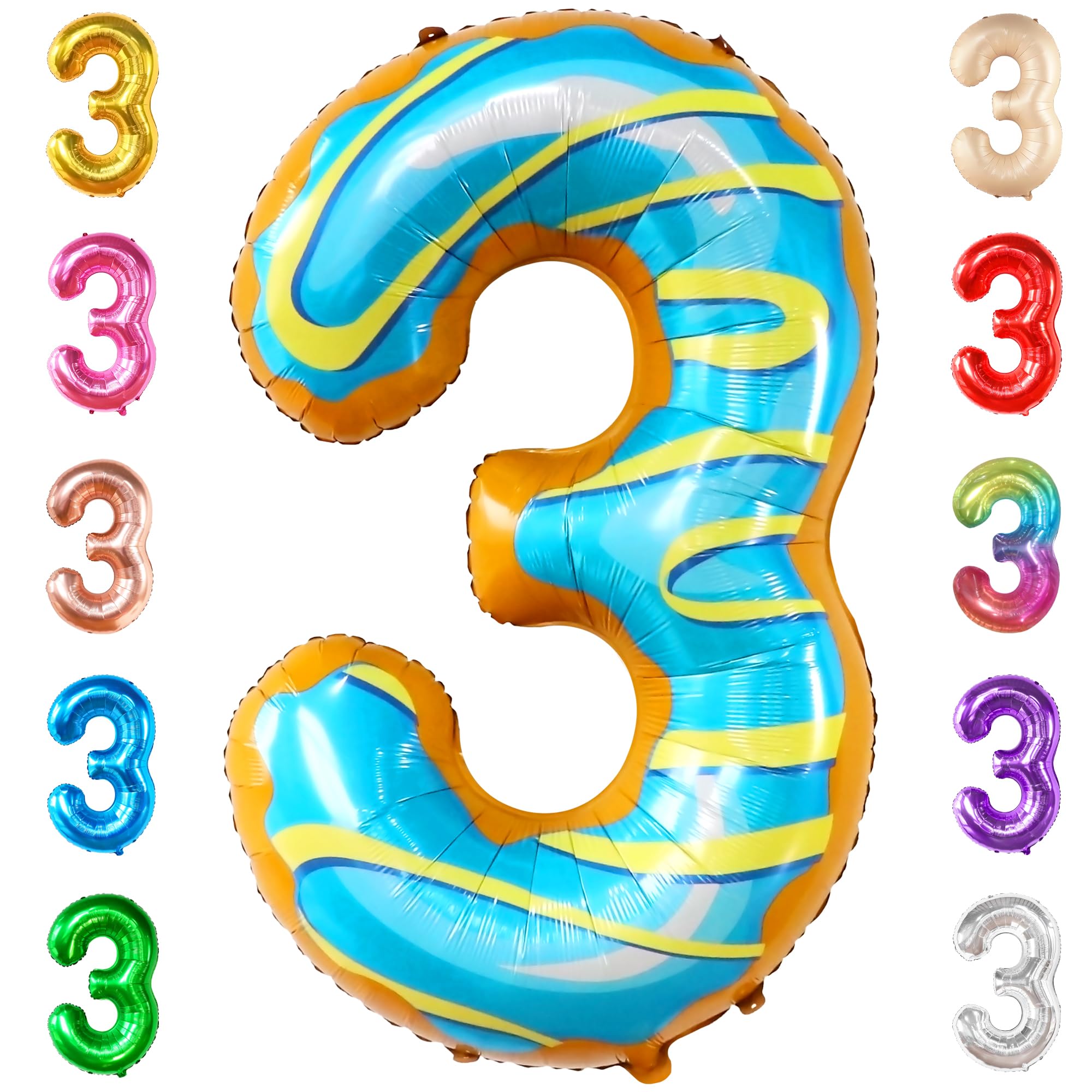 KatchOn Giant 40-Inch Number 3 Donut Balloon - Large Birthday Party Decorations for Kids, Baby Showers & Anniversary Celebrations | Perfect for Photo Backdrops, Cake Smash Sessions & Milestone Events