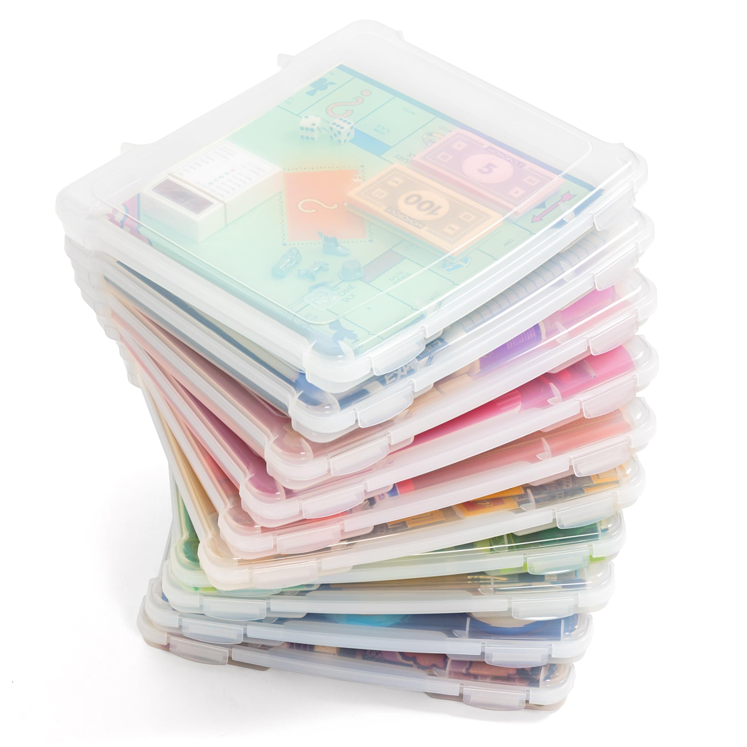IRIS USA Board Game Storage Organizer - 10-Pack Clear Plastic Project Case Box with Snap-Tight Latch, Fits 8.5x11 & A4 Papers, Puzzle Magazine Craft Art Supplies Storage - Perfect for Travel, School & Office Organization