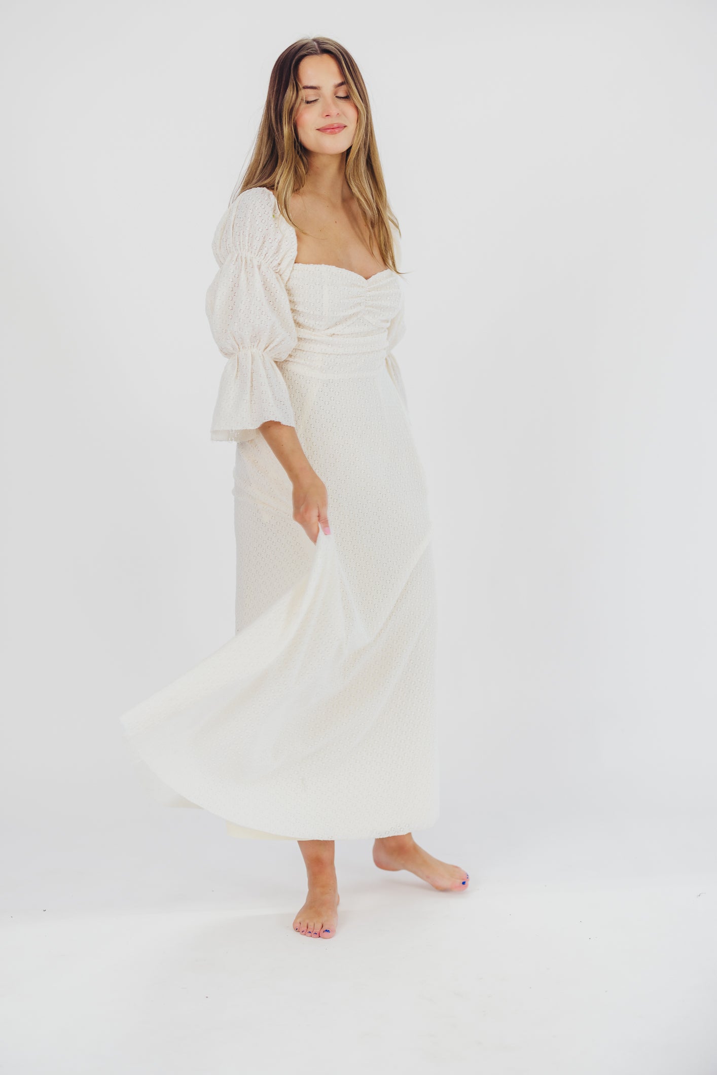 Corrine Tiered Sleeve Maxi Dress with Pockets in Ivory Cream - Bump Friendly Maternity Dress for Pregnancy, Nursing & Postpartum - Perfect for Baby Showers, Beach Vacations & Summer Weddings