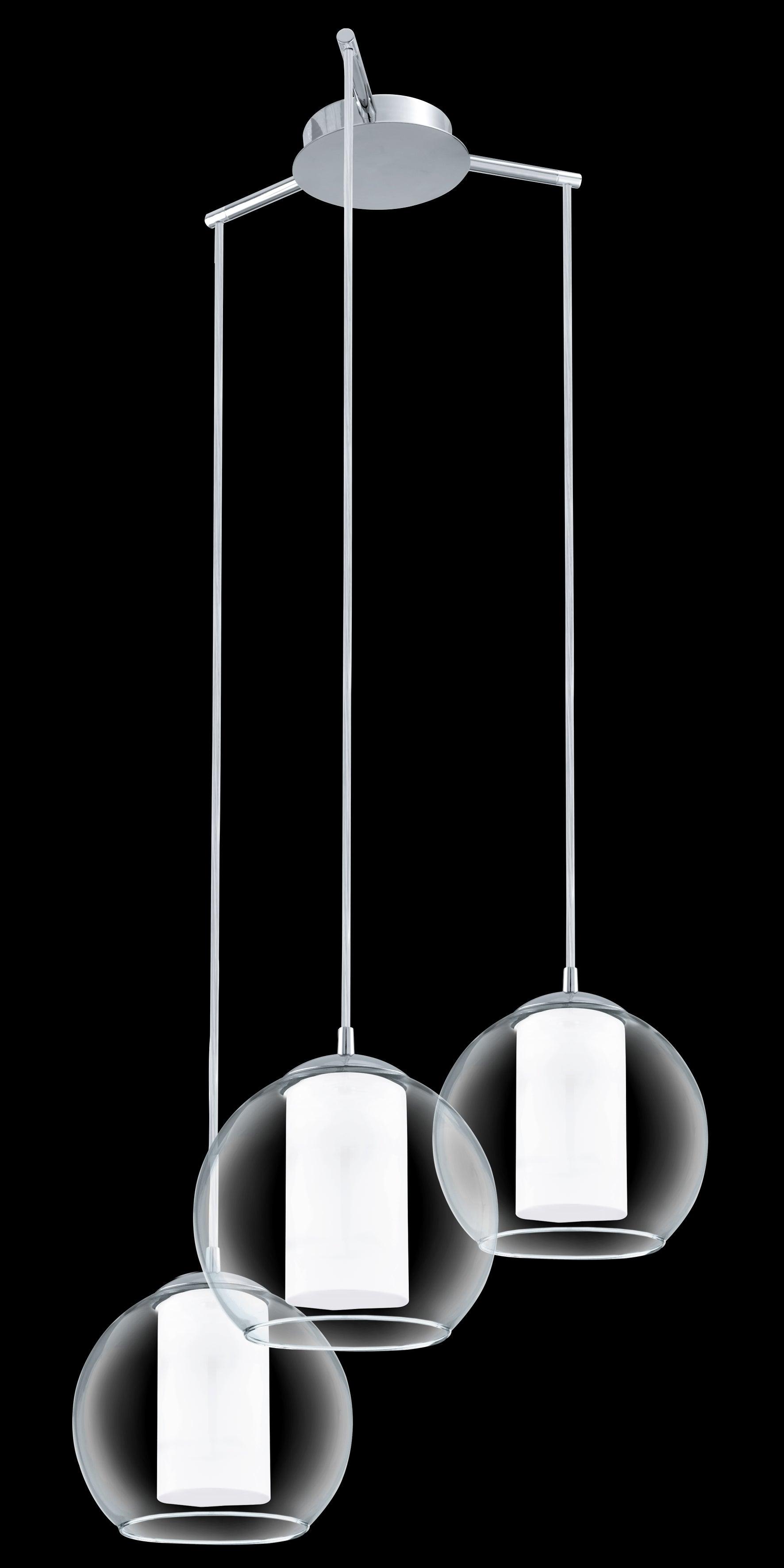 Eglo Bolsano 3-Light Chrome Pendant Light Fixture with Clear & White Glass Shades - Perfect for Kitchen Island, Dining Room or Entryway Lighting