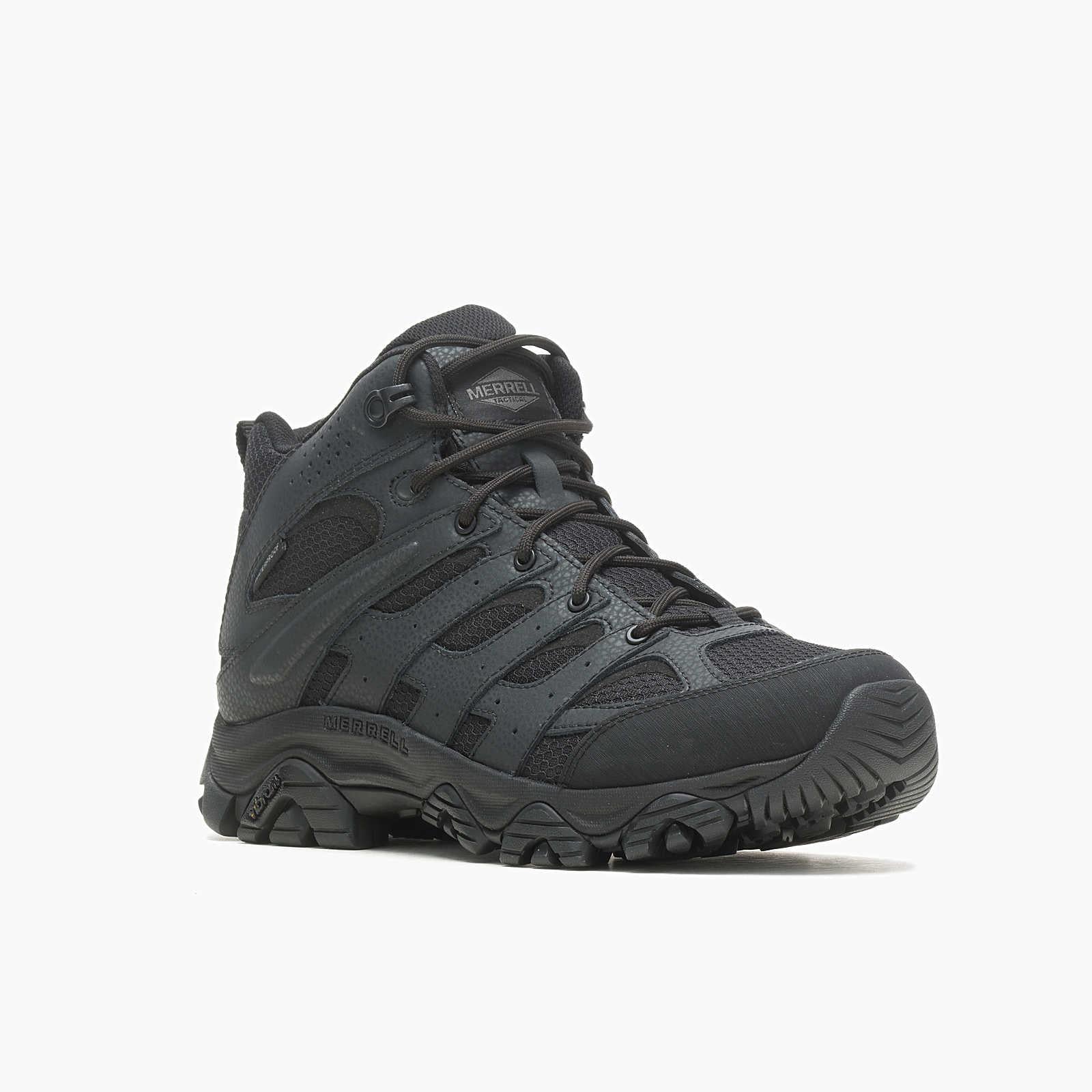 Moab 3 Mid Men's Tactical Work Boots WP Waterproof - Durable Black Military Boots for Hiking, Construction & Outdoor Work
