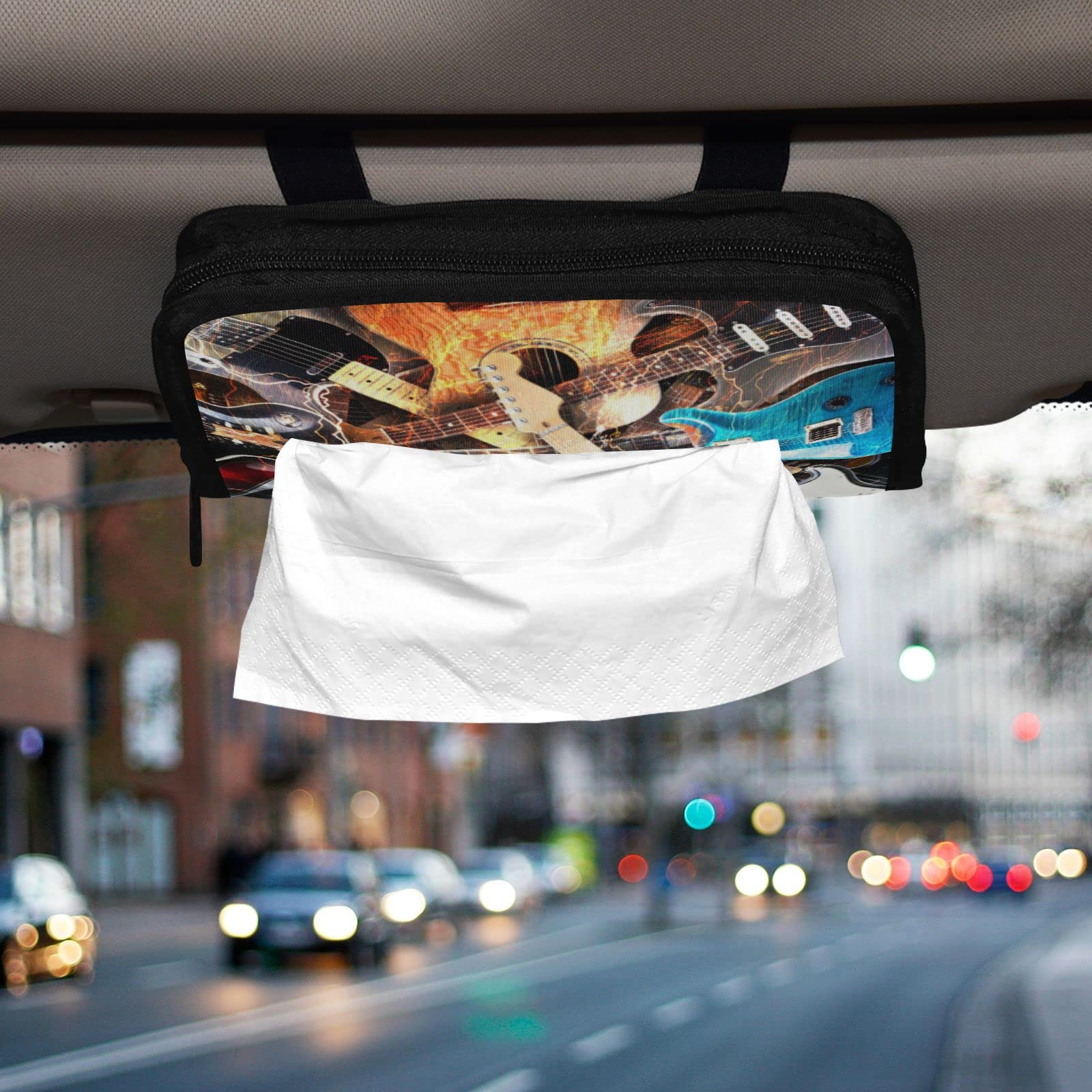 Universal Car Visor Tissue Holder - Colorful Guitar Design Sun Visor Napkin Organizer | Vintage Style Auto Accessory for Road Trips & Daily Commutes