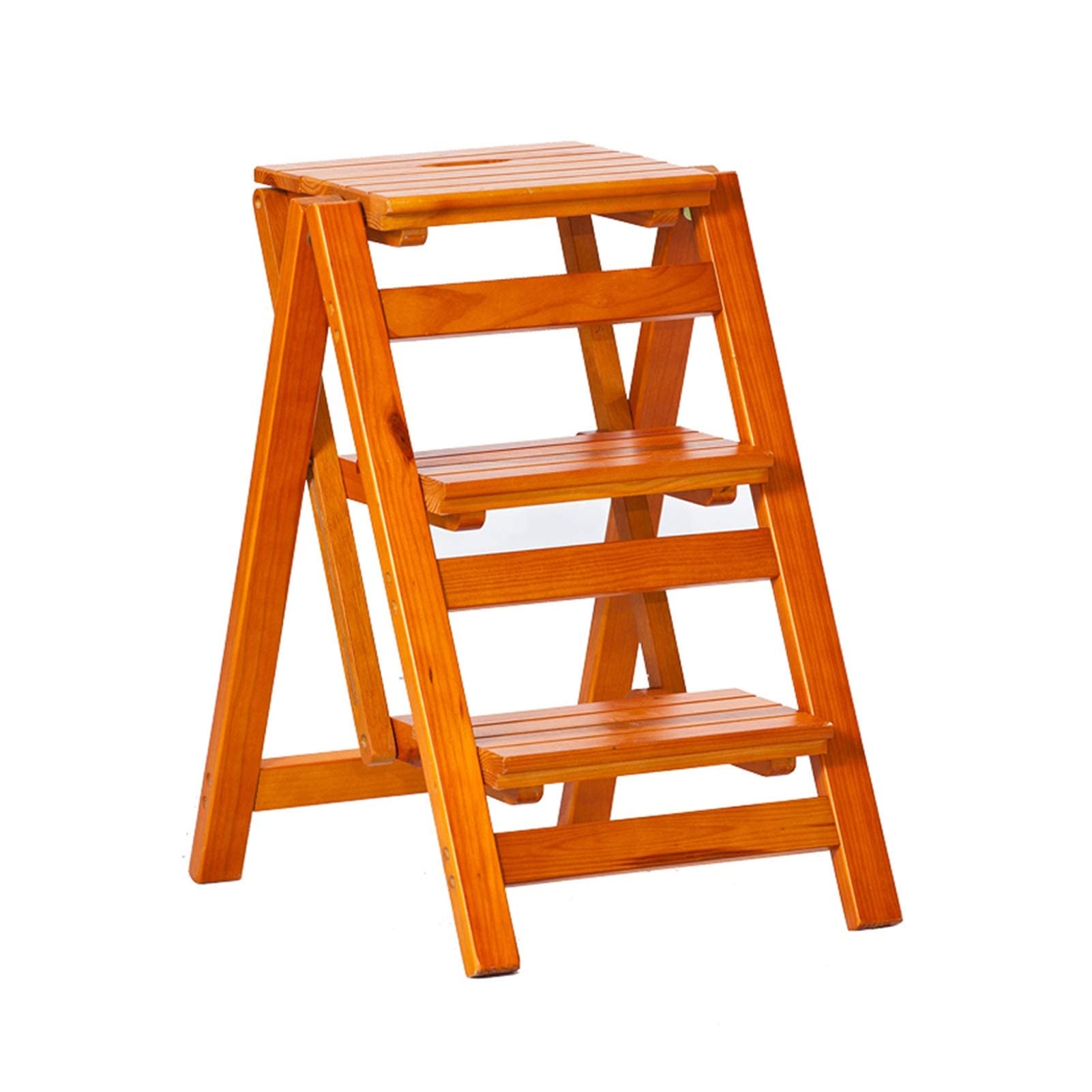 LEOSXA 3-Step Solid Wood Folding Step Stool, Portable Ladder Stool for Home, Kitchen, Bathroom - Multifunctional Step Stool for Reaching High Shelves, Storage & Household Use