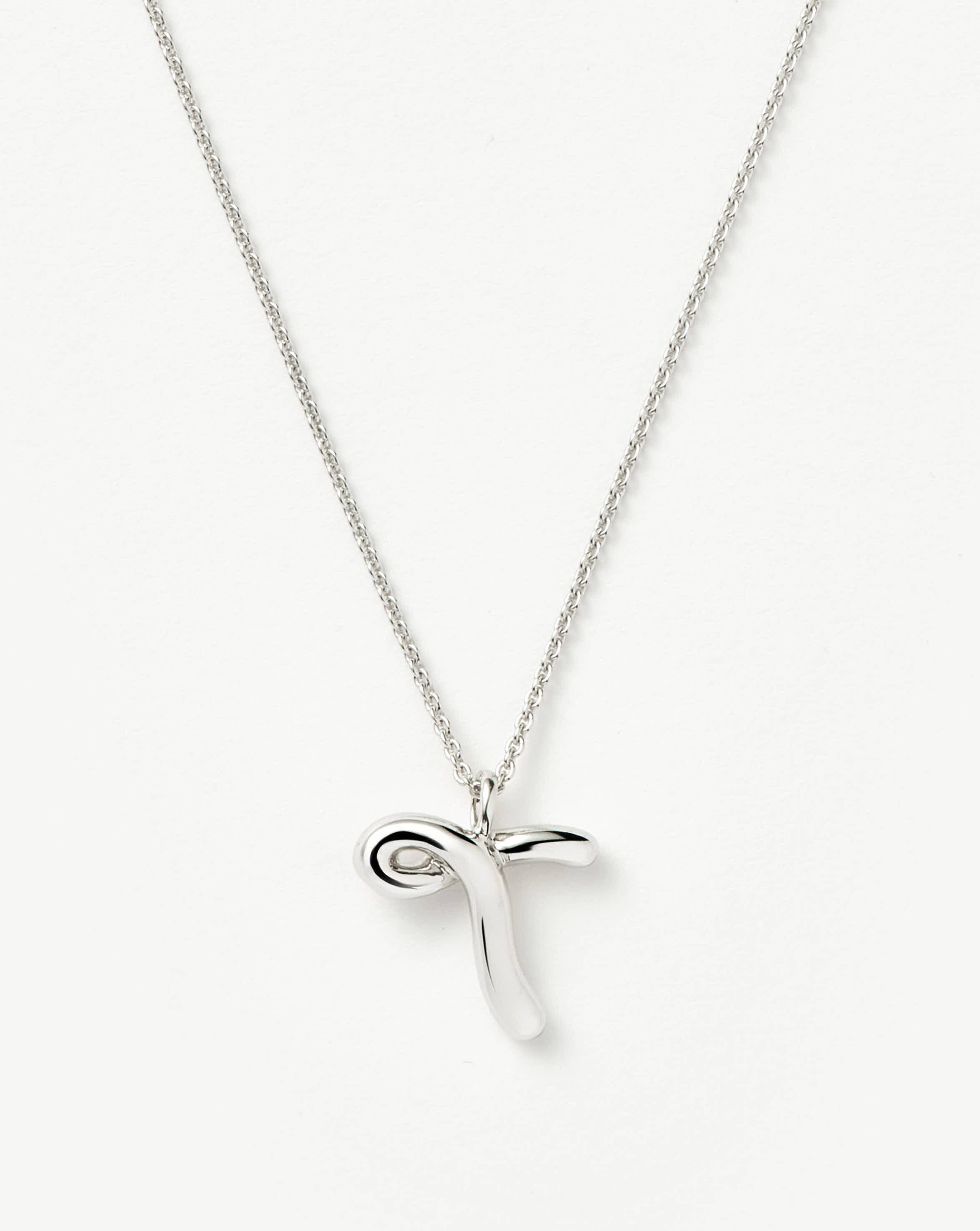 Personalized Sterling Silver Curly Molten Initial Pendant Necklace for Women - Custom Name Letter Jewelry Gift for Birthday, Anniversary & Valentine's Day