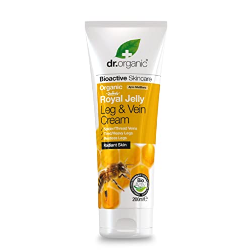 Dr. Organic Royal Jelly Leg & Vein Cream 200ml - Varicose Vein Relief, Leg Circulation Support, Natural Skincare for Swollen Legs & Spider Veins - Perfect for Daily Use at Home or Work