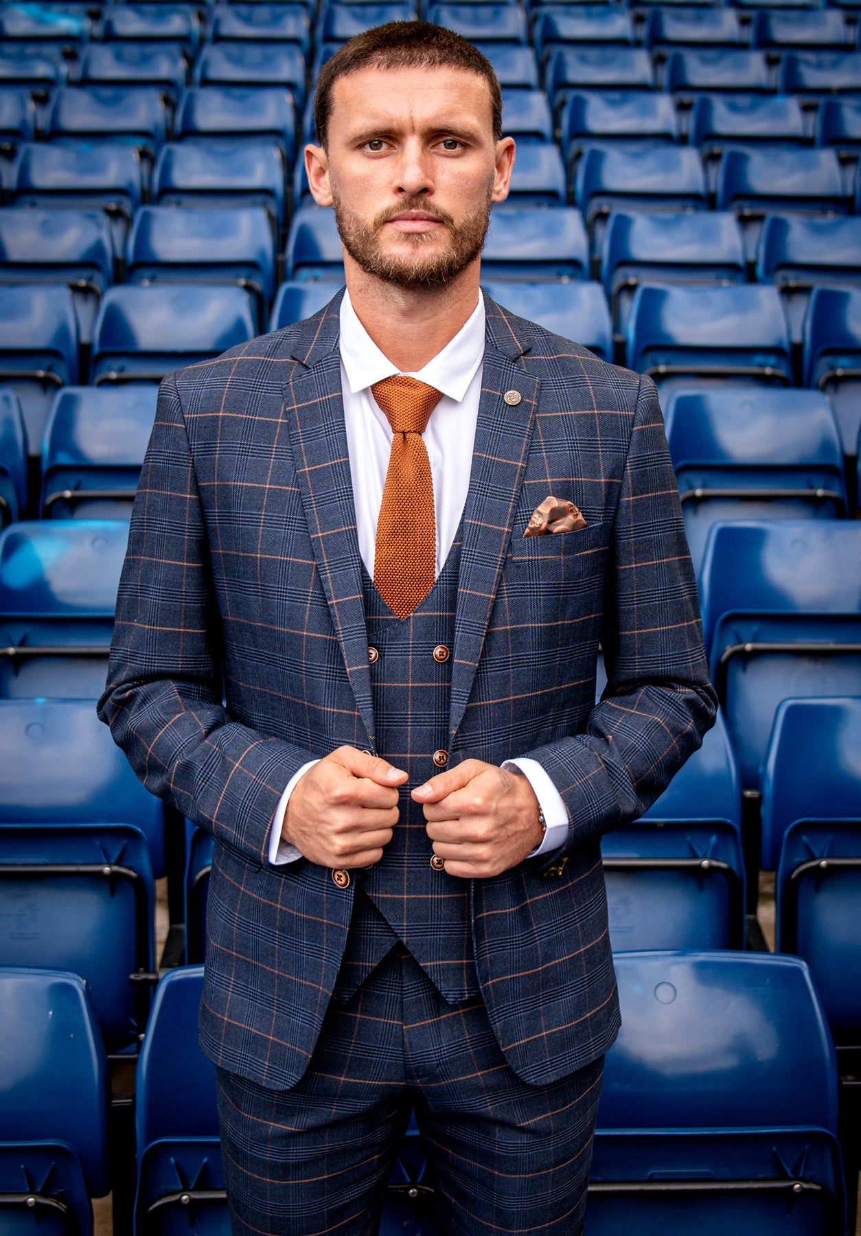 WBA Collection JENSON Marine Navy Check Suit - Premium Wool Blazer for Men | Formal Business Attire & Office Wear | Inspired by John Swift's Style