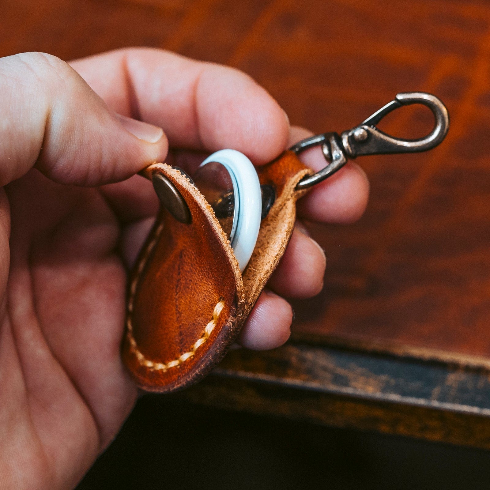 Premium Leather AirTag Case - English Tan | Durable & Stylish Keychain Holder for Apple AirTag | Perfect for Travel, Luggage & Everyday Use