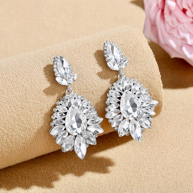 Alma Rhinestone Bridal Earrings for Wedding - Silver & Gold Dangle Earrings - Elegant Crystal Bridesmaid Jewelry Gift for Bride, Party & Special Occasions