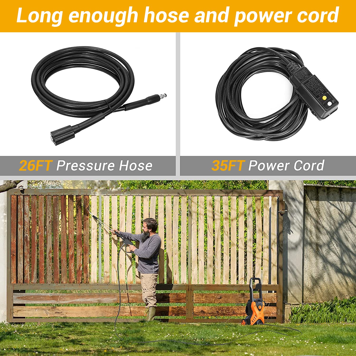 Rock&Rocker 2150PSI Electric Pressure Washer with Adjustable Nozzle & Foam Cannon - Powerful Car, Home, Patio, Deck, Driveway and Concrete Cleaner - Perfect for Washing Vehicles, Outdoor Furniture, Sidewalks and Garage Floors