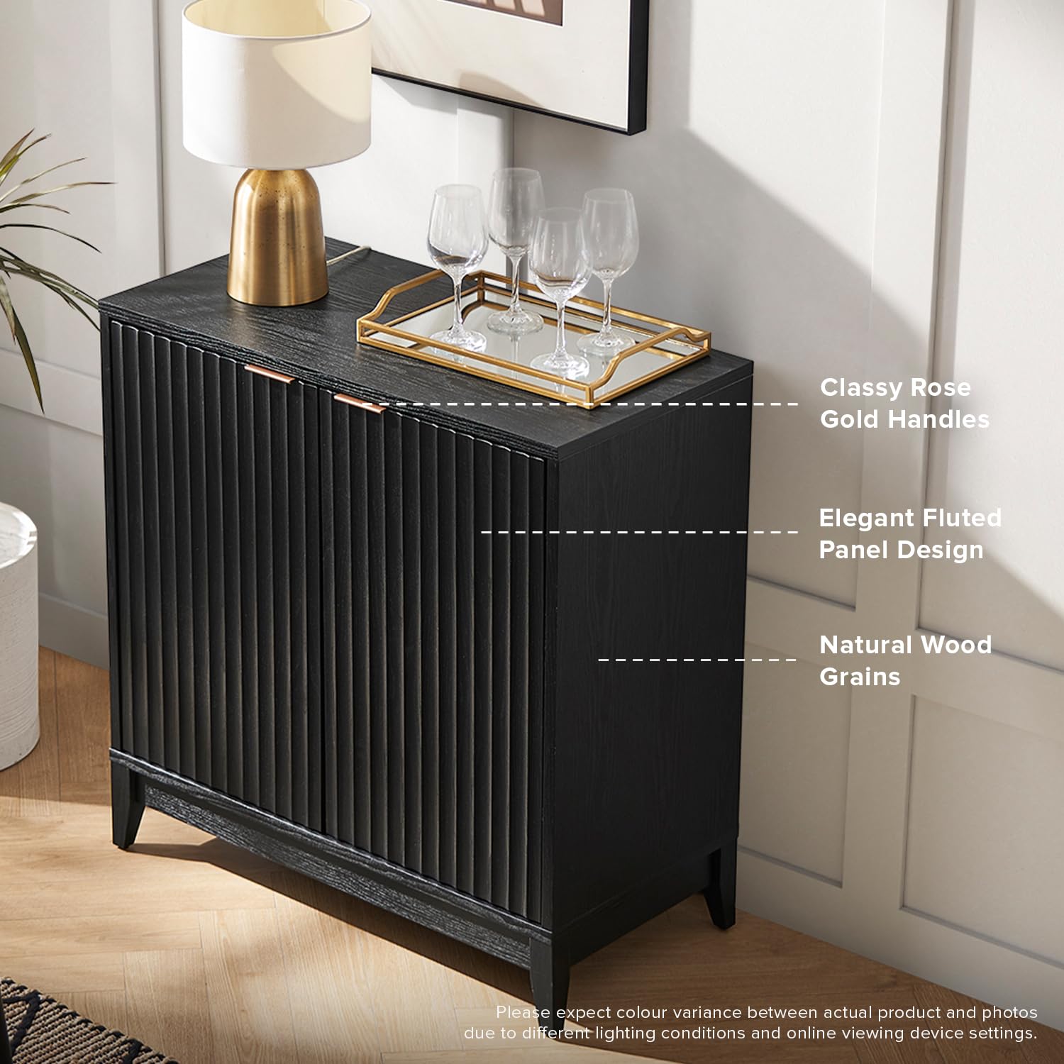 Mopio Brooklyn Storage Cabinet - Modern Farmhouse Entryway Accent Case, Buffet Sideboard, Console Table, Wood Modular Organizer with Doors & Shelf - Fluted Panel Cupboard for Living Room, Dining Room, Bedroom (Black, Single)