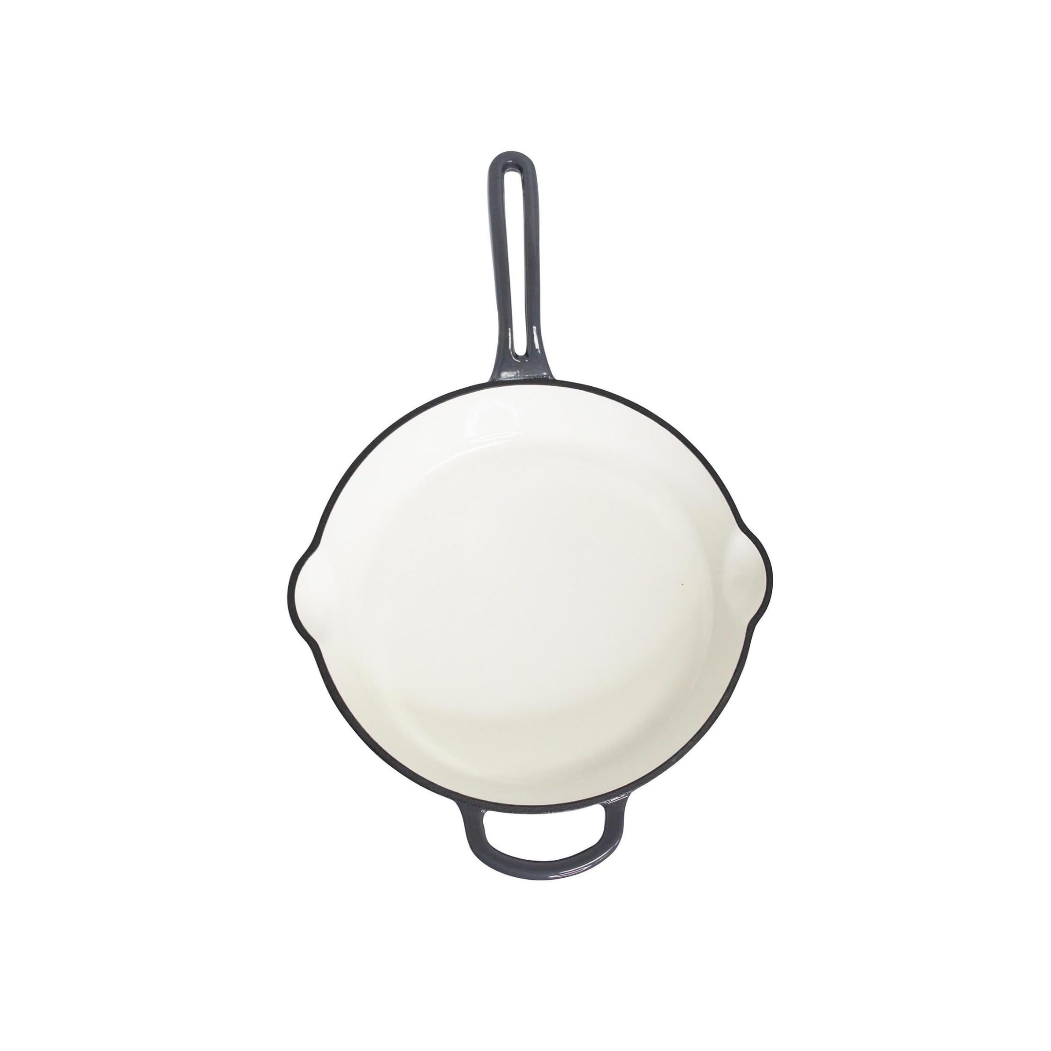 Mirro 12 Inch Cast Iron Enamel Skillet with Helper Handle - Gray - Perfect for Stovetop, Oven & Outdoor Cooking - Ideal for Frying, Searing & Baking