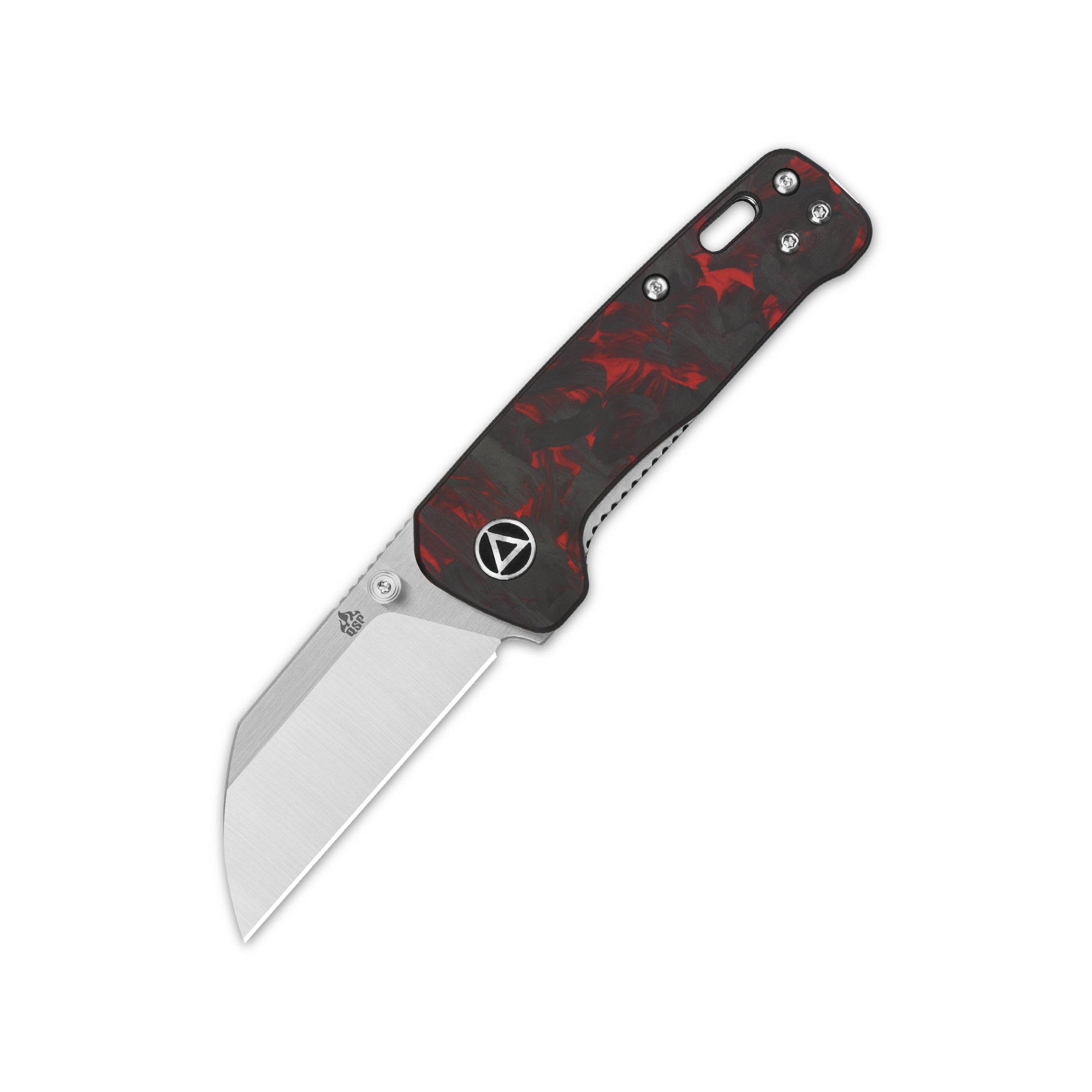QSP Penguin Mini Liner Lock Pocket Knife - 14C28N Stainless Steel Blade, Red Shredded Carbon Fiber & G10 Handle - EDC Folding Knife for Camping, Hiking, and Everyday Carry