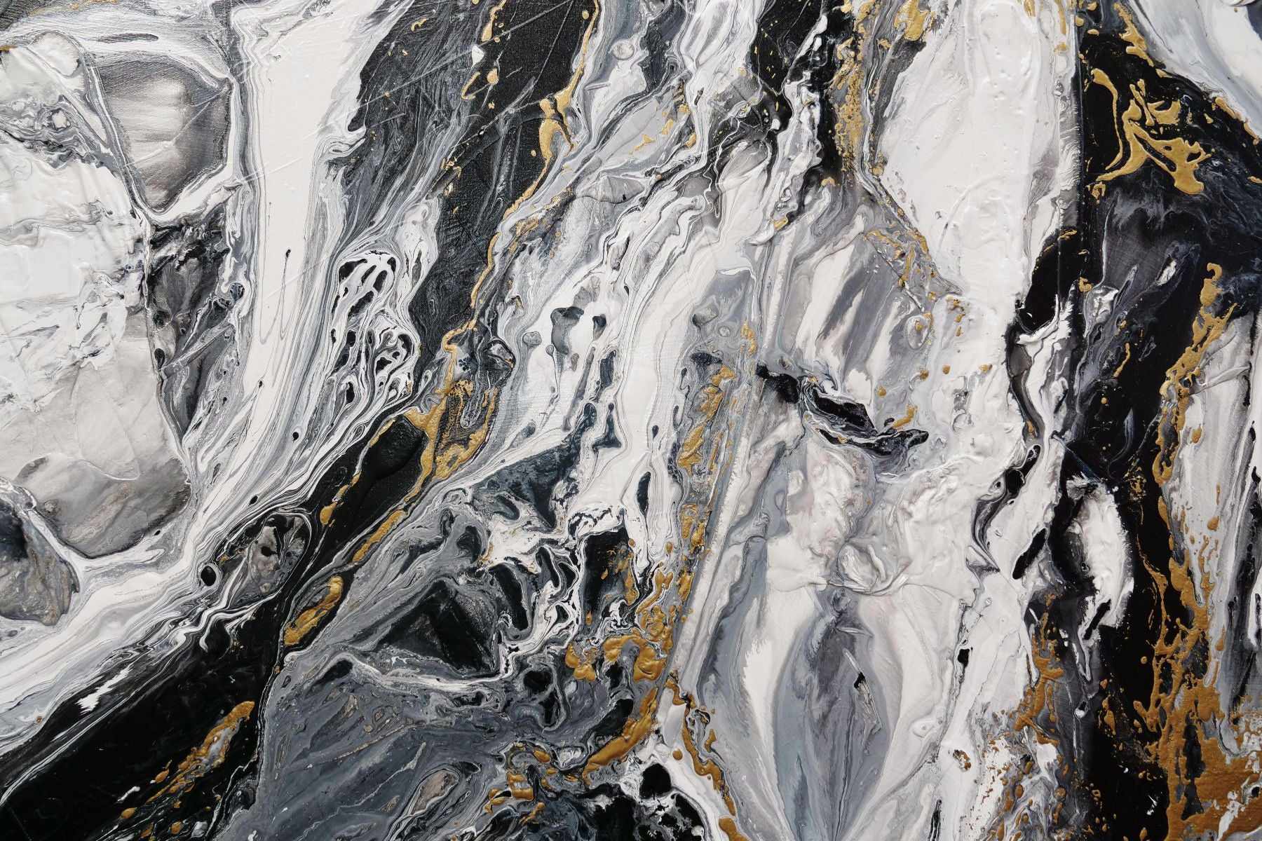140cm x 180cm Black Gold White Textured Abstract Canvas Painting - Modern Wall Art for Living Room, Bedroom & Office Decor