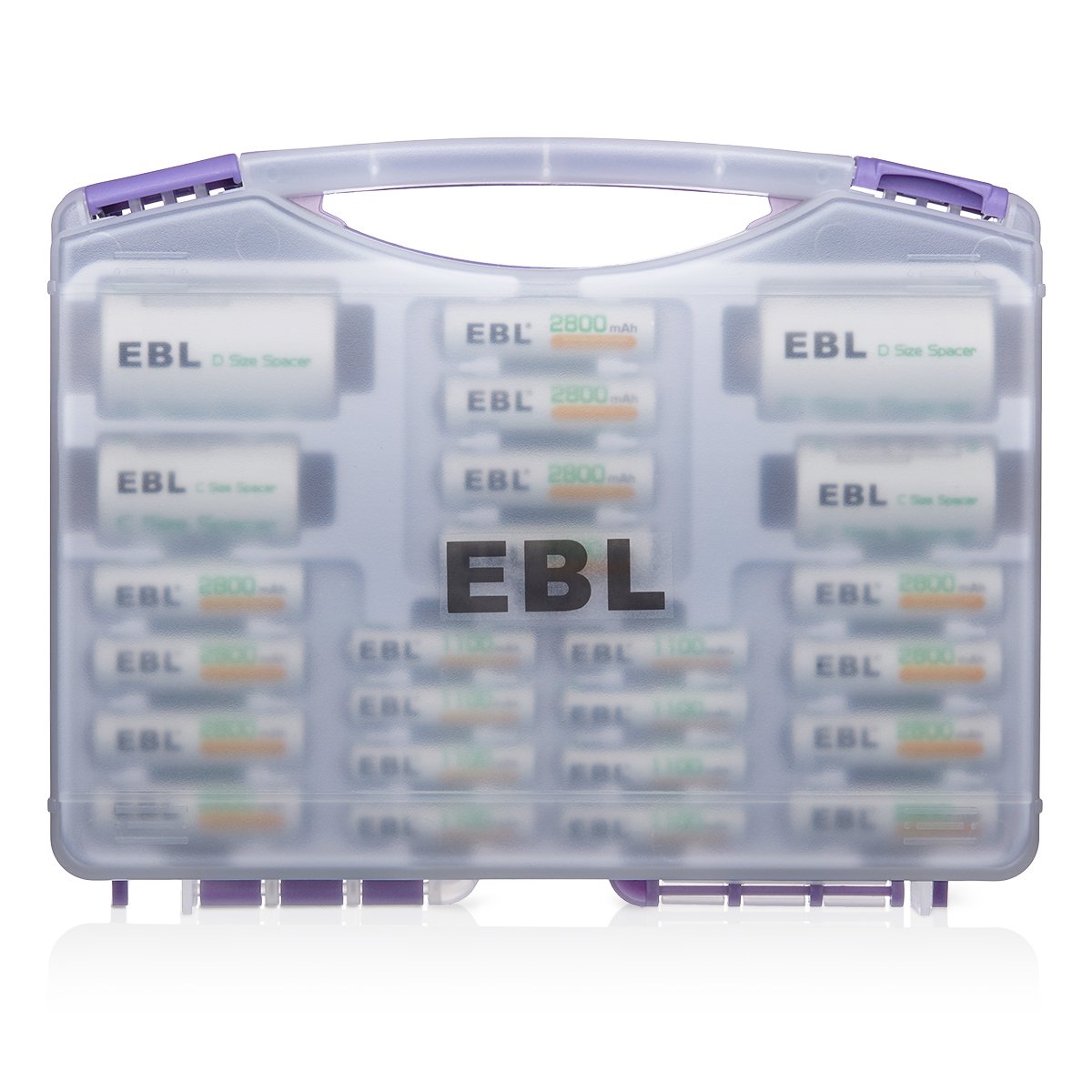EBL Rechargeable AA AAA Batteries Combo - 12 AA & 8 AAA Batteries with 2 C/D Size Converters and Storage Case | Perfect for Cameras, Toys, Flashlights, and Home Electronics