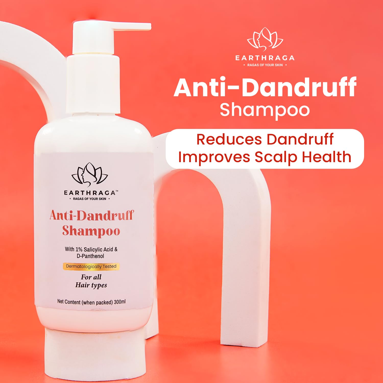 Earthraga Anti Dandruff Shampoo for Men & Women - Dandruff Treatment with D-Panthenol, Keratin & Natural Extracts - Promotes Hair Growth & Scalp Health - 300ml - Ideal for Daily Use & Sensitive Scalp Care