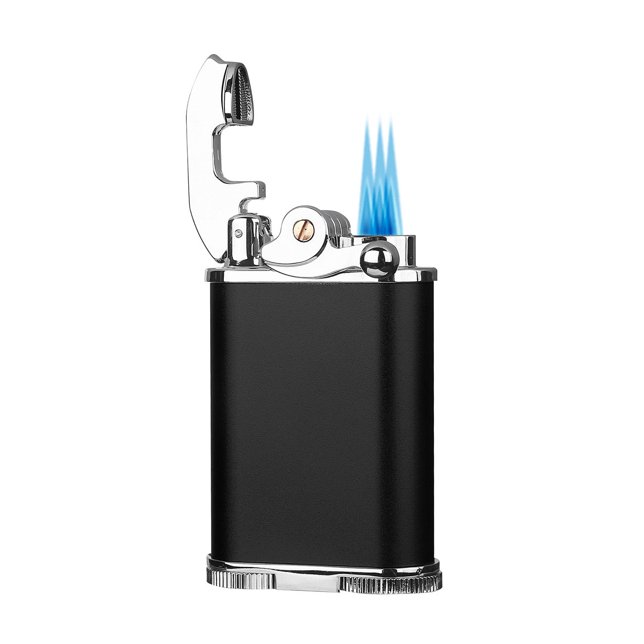 Visol Retro Butane Torch Lighter - Triple Flame Refillable Gas Lighter with Built-in Cutter, Detachable Poker & Windproof Adjustable Flame - Black & Chrome - Perfect for Cigars, Camping, BBQ & Outdoor Use