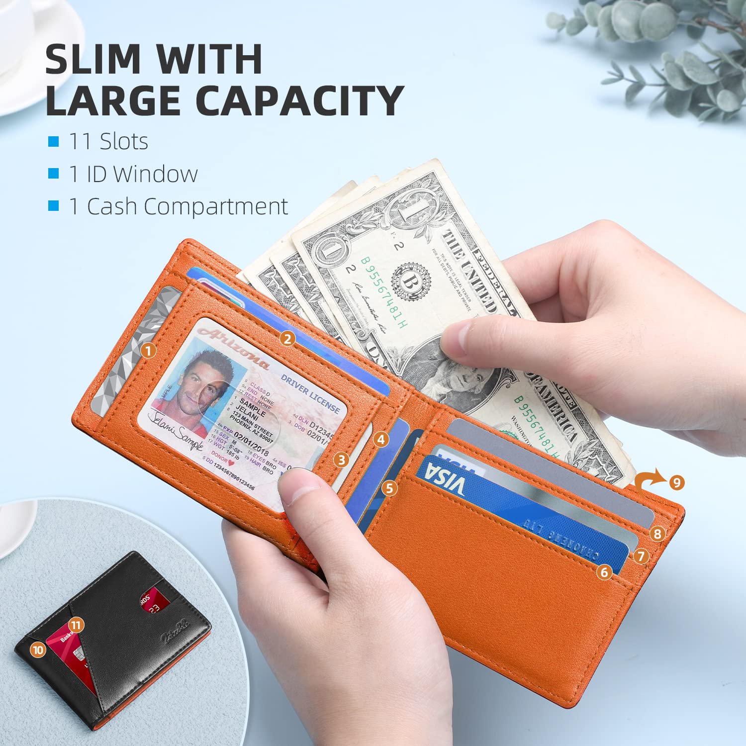 Zitahli Men's Slim RFID Blocking Leather Wallet - Premium Bifold Front Pocket Wallet with Gift Box, Leather Card Holder for Everyday Carry - Perfect for Travel, Business & Daily Use