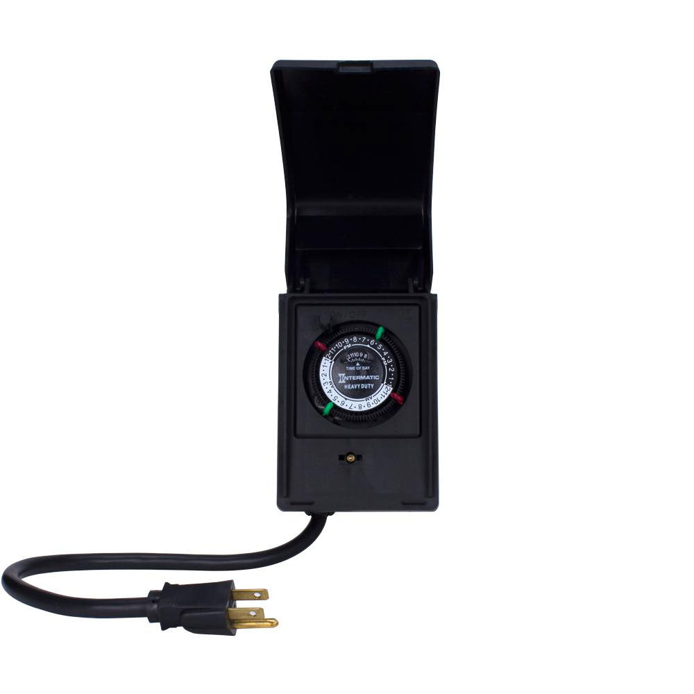 15 Amp 120 Volt 24 Hour Outdoor Mechanical Timer Switch - Heavy Duty Waterproof Plug-in Timer for Sprinklers, Lights & Appliances - Ideal for Garden, Pool & Holiday Decorations