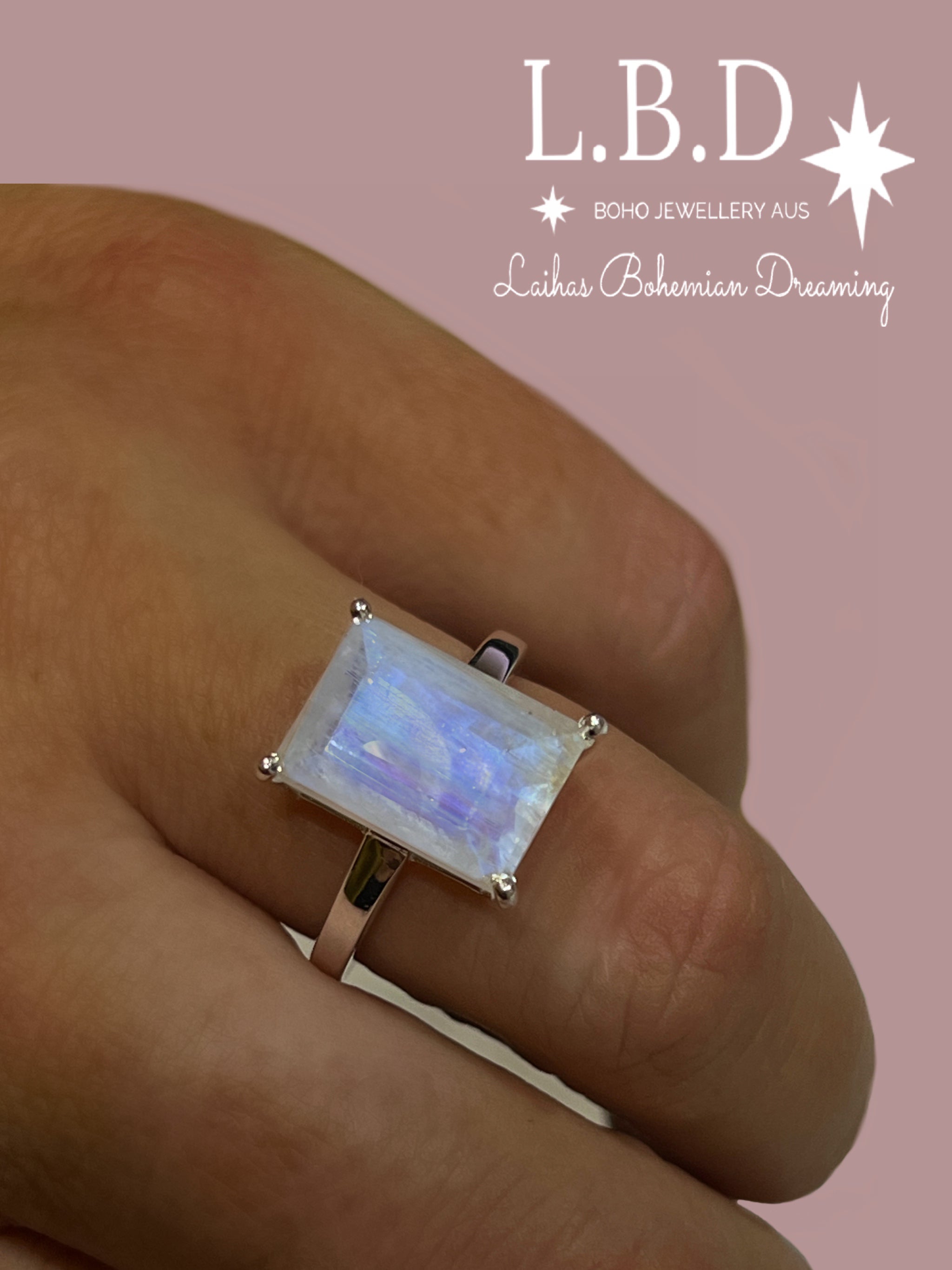 Exquisite Emerald Cut Moonstone Ring - Natural Crystal Jewelry for Women - Perfect for Wedding, Engagement & Everyday Elegance