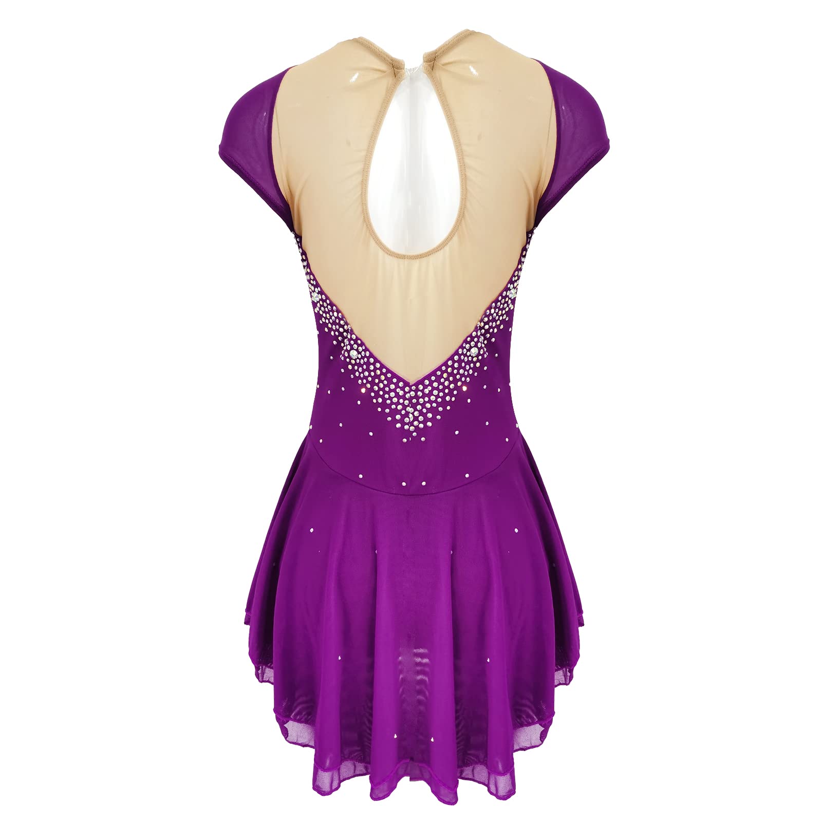 LIUHUO Girls Women Ice Skating Dress with Rhinestones - Competition & Dance Costume for Kids - Perfect for Figure Skating, Performances, and Recitals