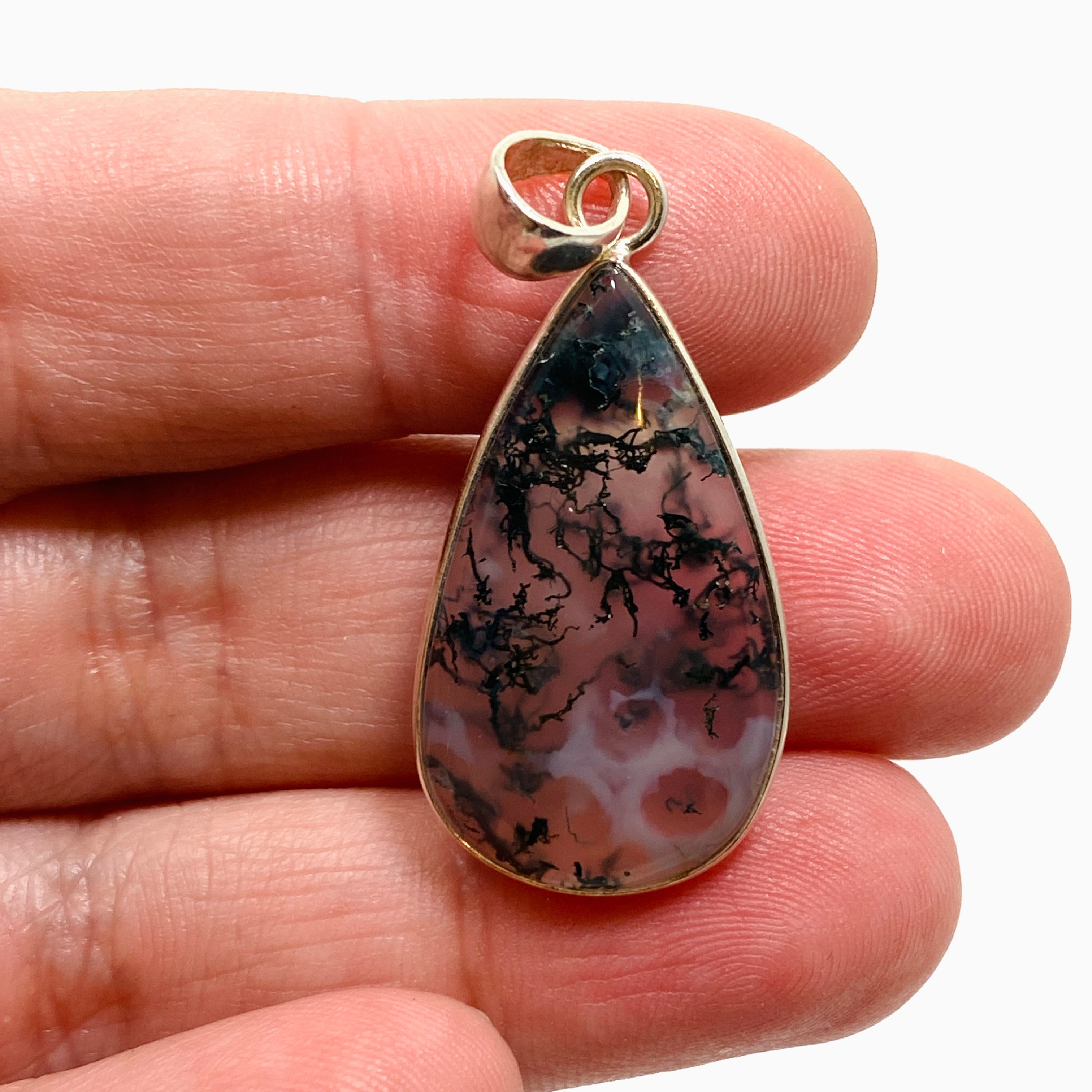 Natural Moss Agate Teardrop Cabochon Pendant - Handmade Gemstone Jewelry KPGJ4712 for Necklace Making, DIY Crafts & Spiritual Healing