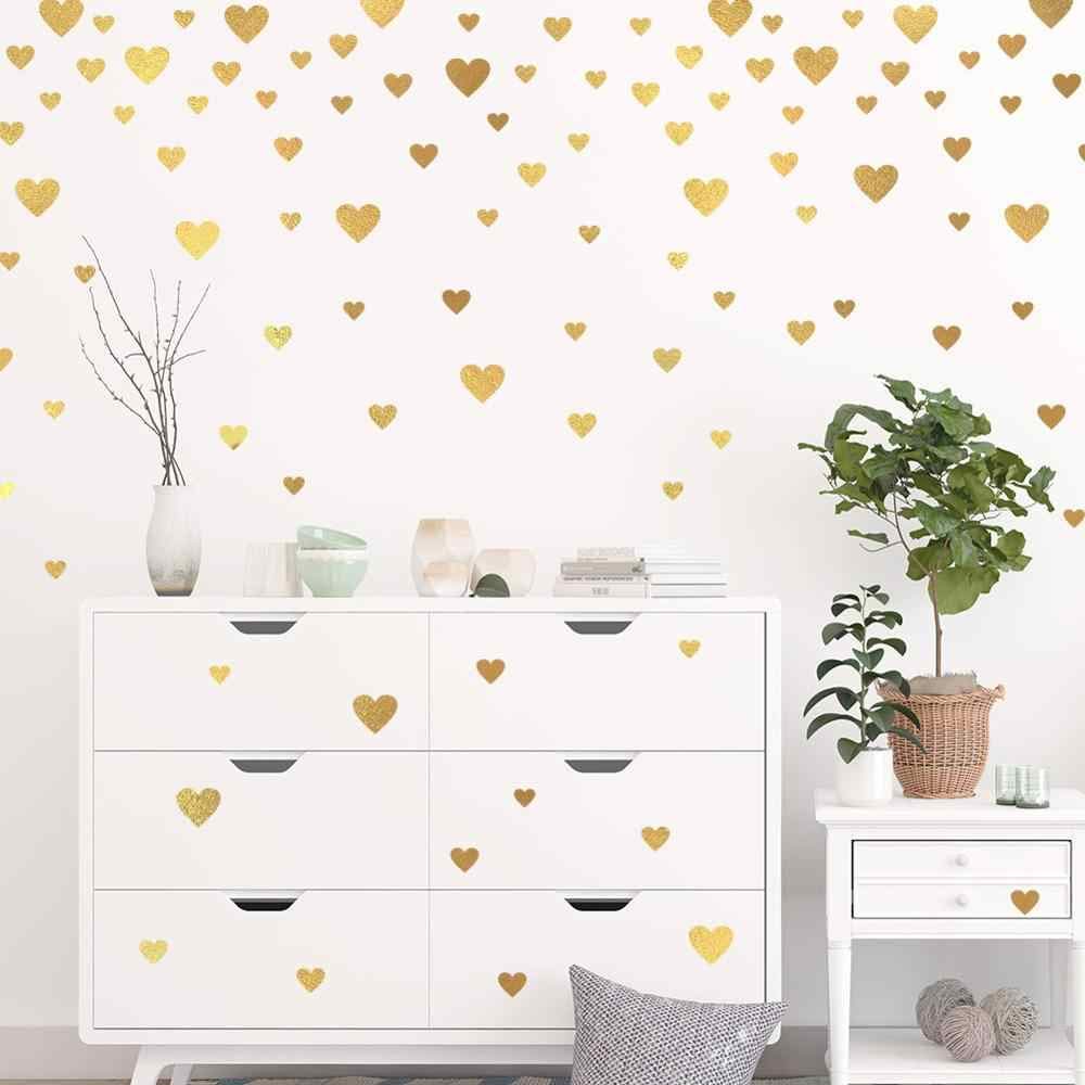 97pcs Gold Heart Wall Decals - DIY Removable Heart Stickers for Nursery, Bedroom, Kids Room & Home Decor - Perfect for Valentine's Day, Wedding, Birthday Party Decorations