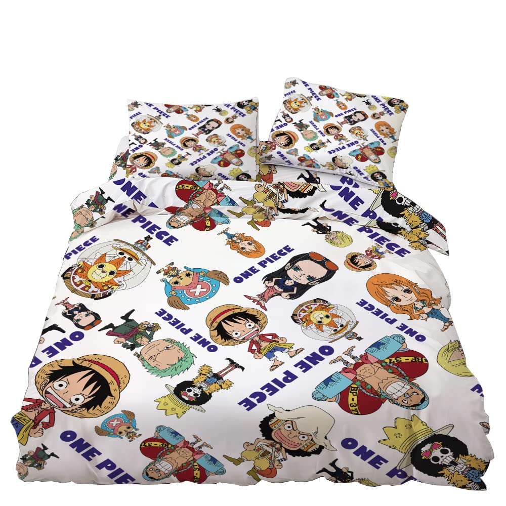Ailancos One Piece Monkey D. Luffy 3-Piece Duvet Cover Set - 3D Printed Anime Bedding Set for Queen Size Bed - Perfect for Anime Fans, Gift for Teens, and Themed Bedroom Decor