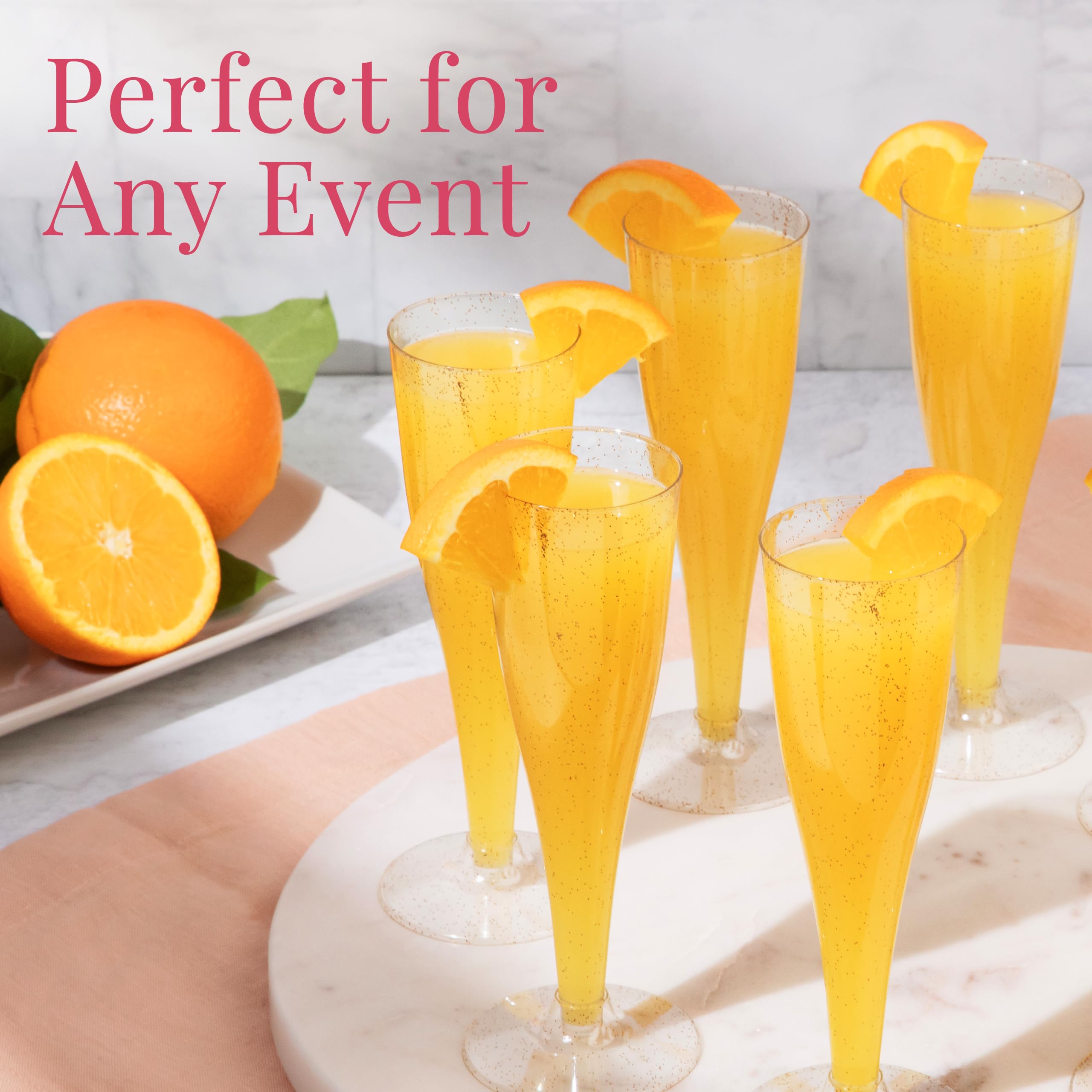 48 Gold Glitter Plastic Champagne Flutes - Disposable Mimosa Party Cups for Weddings, NYE Celebrations & Bridal Showers - Elegant & Shatterproof Drinkware for Toasts & Special Occasions