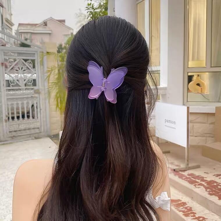 Korean Style Butterfly Big Hair Claw Clips - 3 Pack Strong Hold Transparent Matte Hair Clips for Women & Girls with Thin, Thick or Curly Hair - Perfect for School, Work, Parties and Everyday Styling