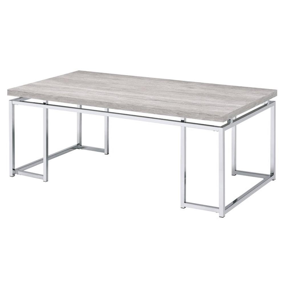 Acme Chafik Modern Rectangular Coffee Table - Solid Natural Oak Wood with Chrome Legs - Perfect for Living Room, Lounge & Office Spaces