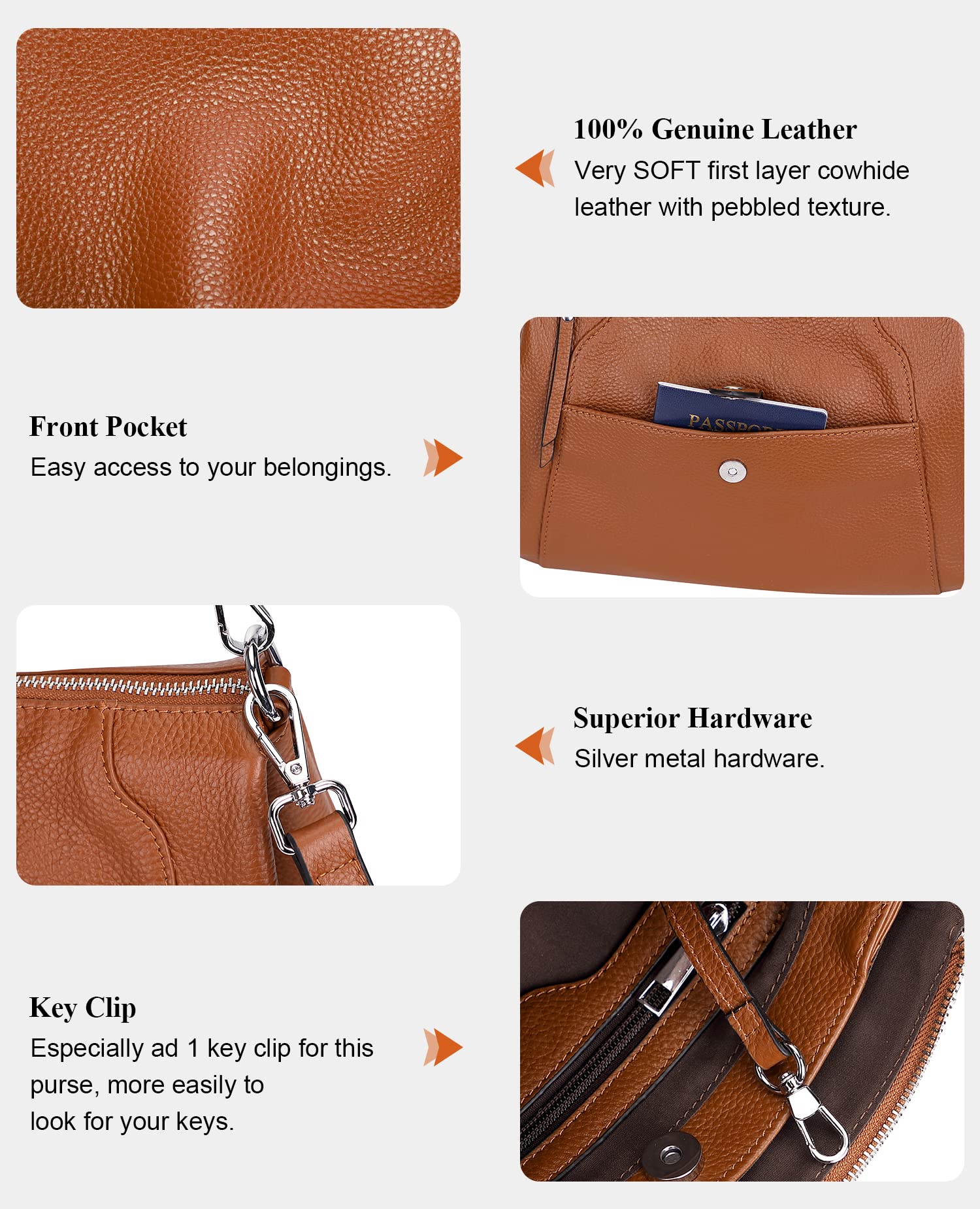 Genuine Leather Hobo Crossbody Bag for Women - Stylish Shoulder Purse for Daily Use