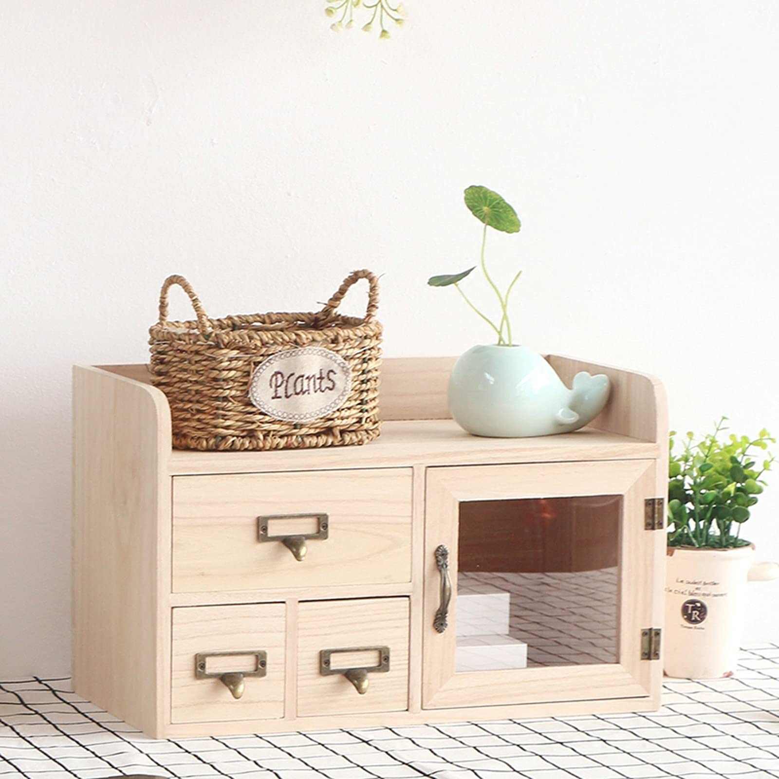 Wooden Desk Organizer with 3 Drawers & Doors - Handcrafted Office Storage Box for Pens, Files & Supplies | Perfect for Home Office, Study Desk & Workspace Organization