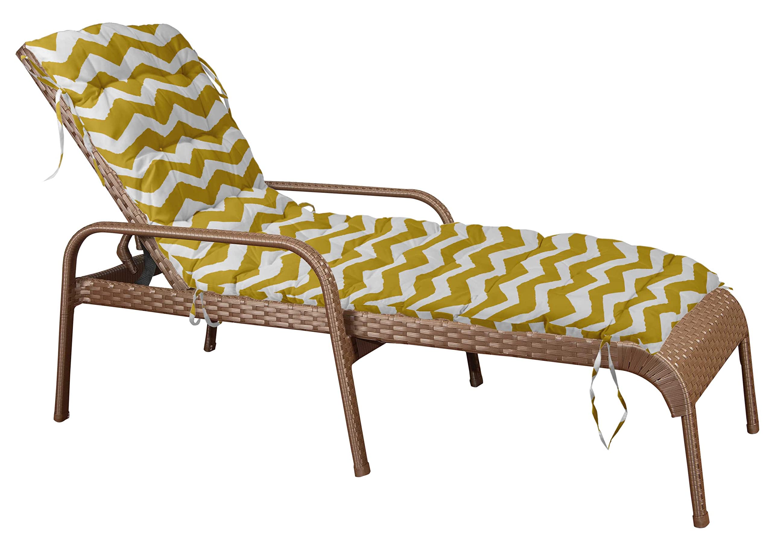 Quilted Thick Padded Seat Cushion for Rocking Chair, Sofa & Recliner - 74 x 23 Inches Gamboge Yellow - Outdoor Garden, Terrace & Bench Use with Secure Ties