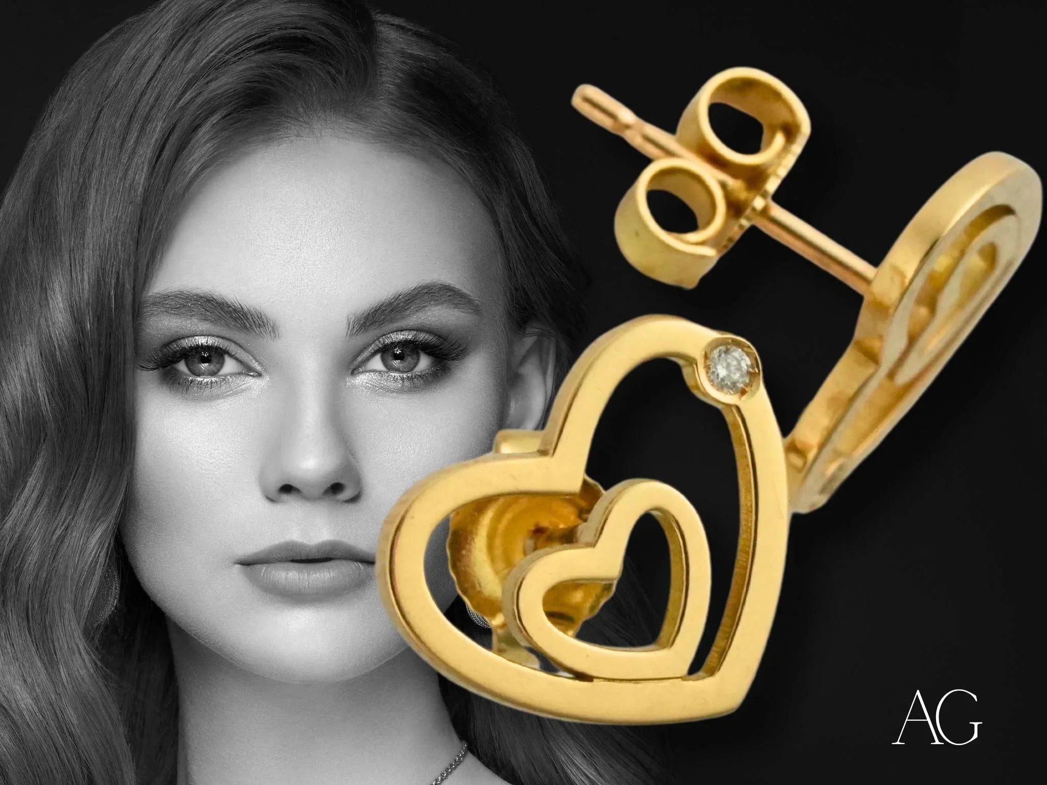 4H's Collection 14K Gold Heart Earrings with Genuine Diamonds – Perfect for Valentine's Day Gifts, Anniversary Presents & Romantic Date Nights