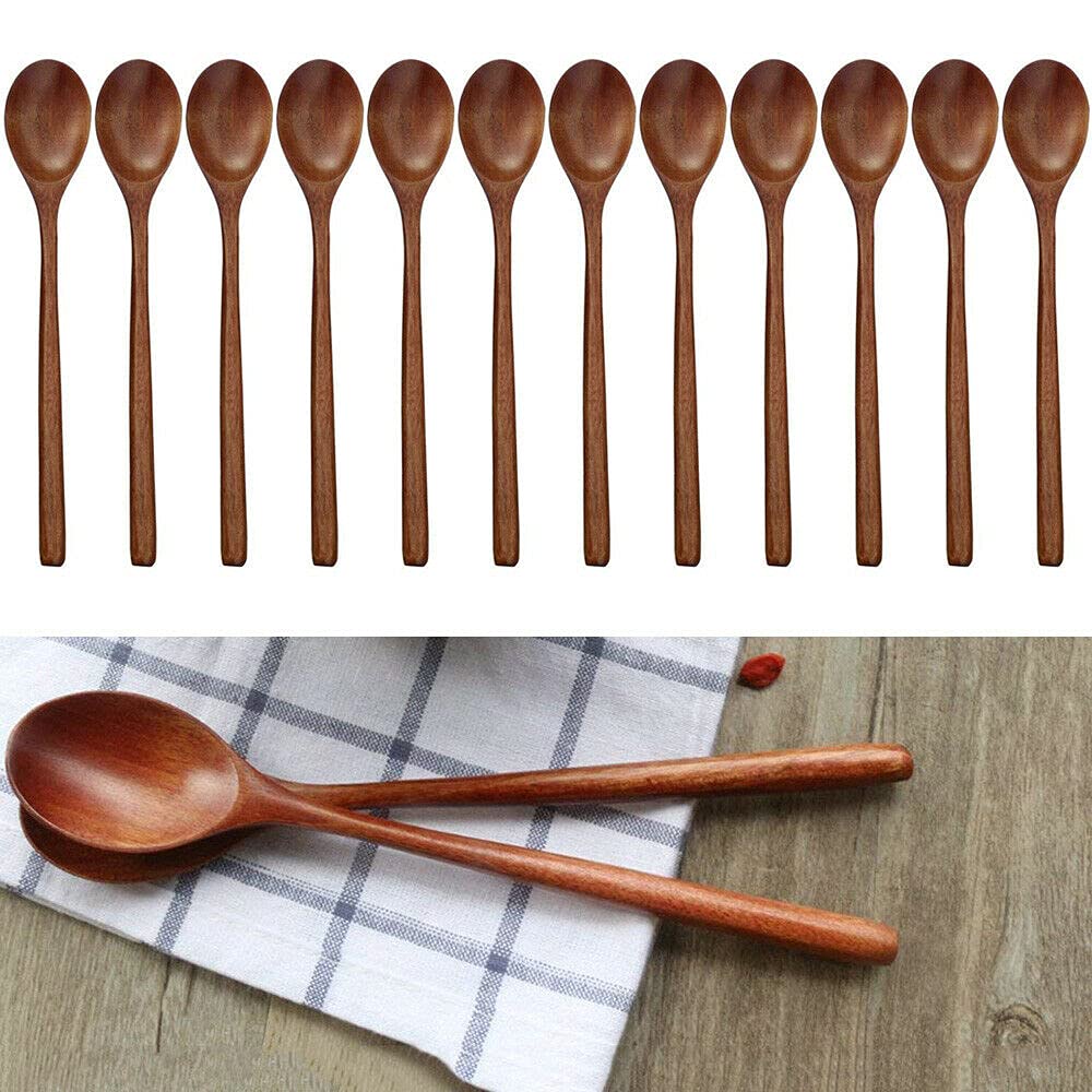 TEAMWILL 12-Piece 9-Inch Wooden Spoons Set - Japanese Style Long Handle Kitchen Utensils for Cooking, Mixing, Stirring Soup & Baking - Perfect for Home Chefs & Restaurant Use