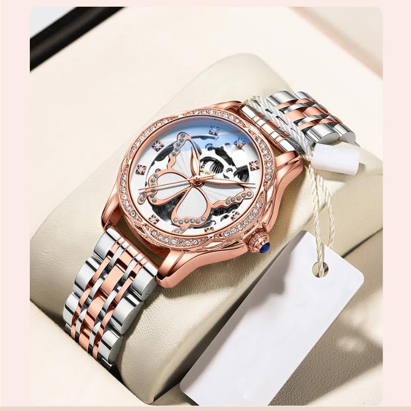 Elegant Reginald Women's Fashion Watch - Waterproof Butterfly Skeleton Dial Automatic Mechanical Dress Watch for Casual & Formal Occasions | Perfect for Office, Date Night & Special Events