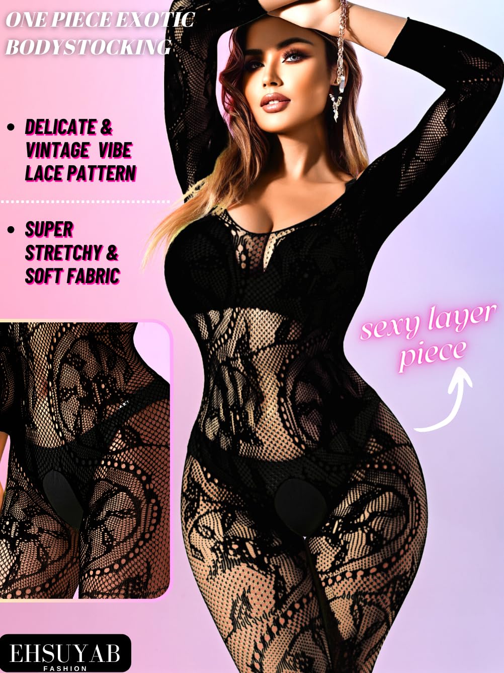 Sexy Women's Fishnet Bodysuit & Stockings - Exotic Dance Lingerie for Rave, Glow Party | Plus Size S-3XL | Perfect for Nightclubs, Costume Parties & Sensual Wear