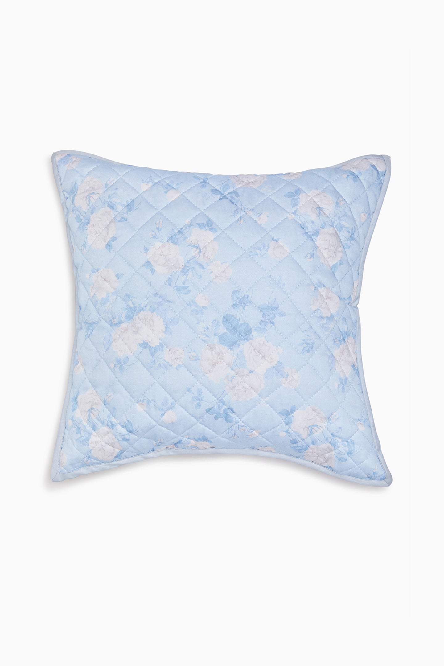 Floral Quilted Pillow Cover - Whisper Blue Home Decor for Sofa, Bed & Couch - Soft Cotton Decorative Throw Pillow for Living Room, Bedroom & Nursery
