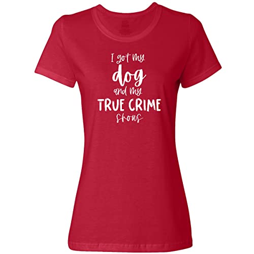 Inktastic Women's Funny Dog Lover & True Crime Fan T-Shirt - Comfortable Casual Tee for Dog Moms & Crime Show Enthusiasts